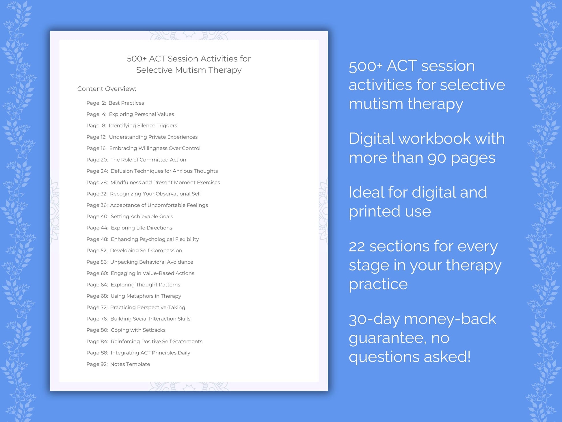 Selective Mutism Acceptance and Commitment Therapy (ACT) Therapist Worksheets