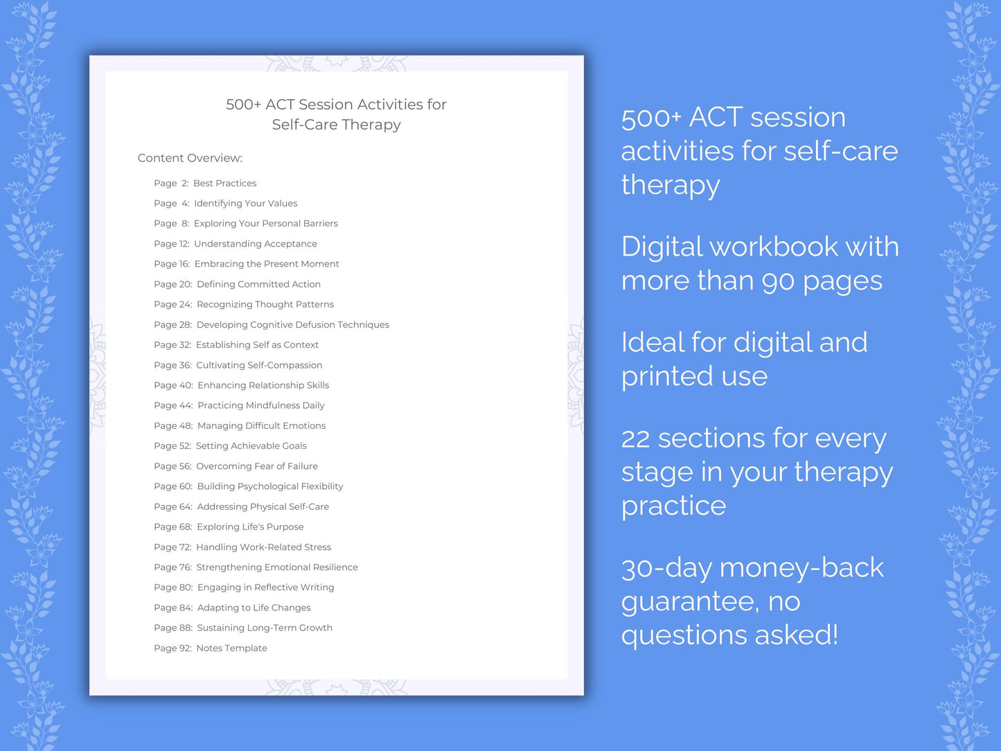 Self-Care Acceptance and Commitment Therapy (ACT) Therapist Worksheets