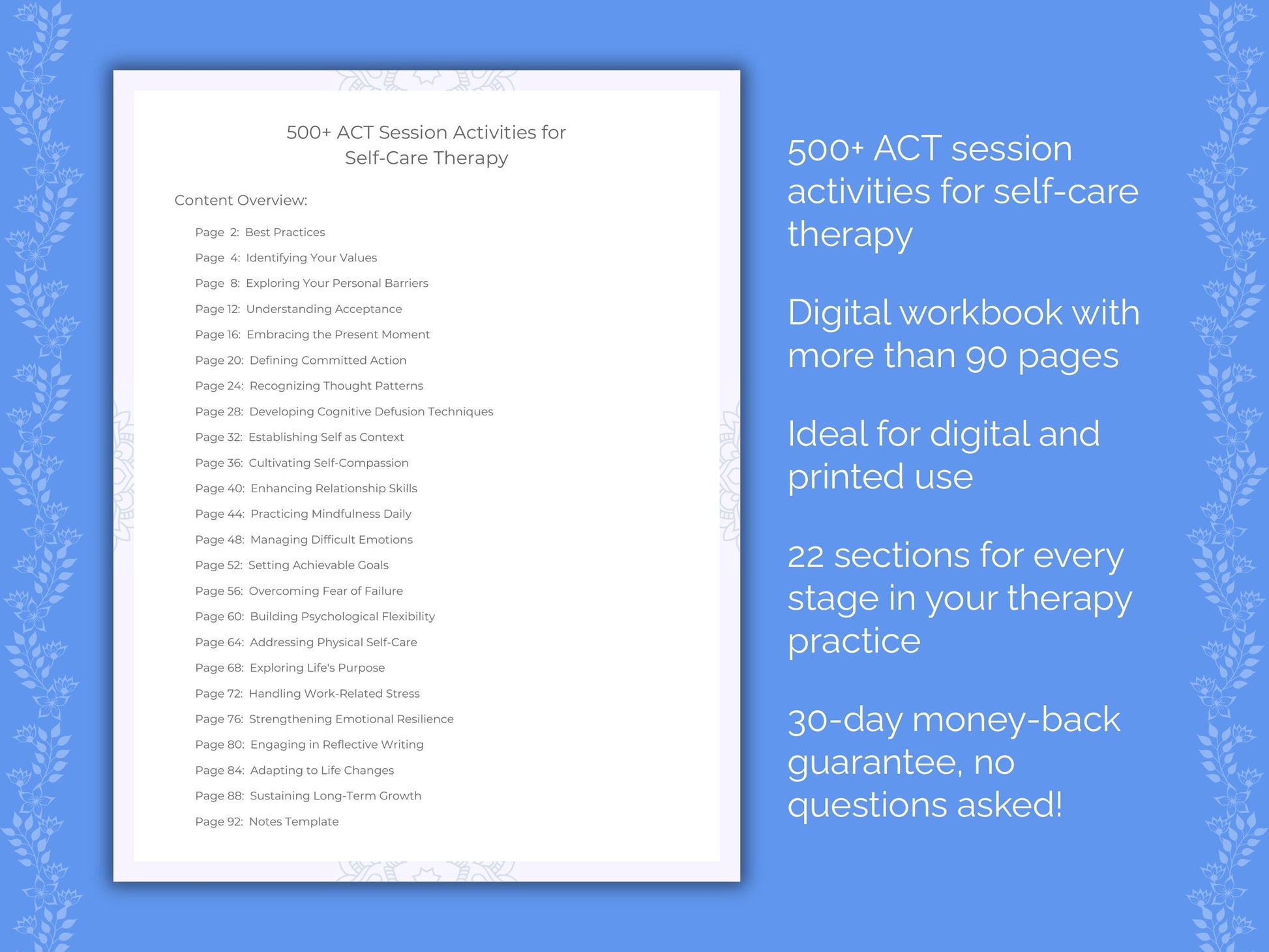 Self-Care Acceptance and Commitment Therapy (ACT) Therapist Worksheets