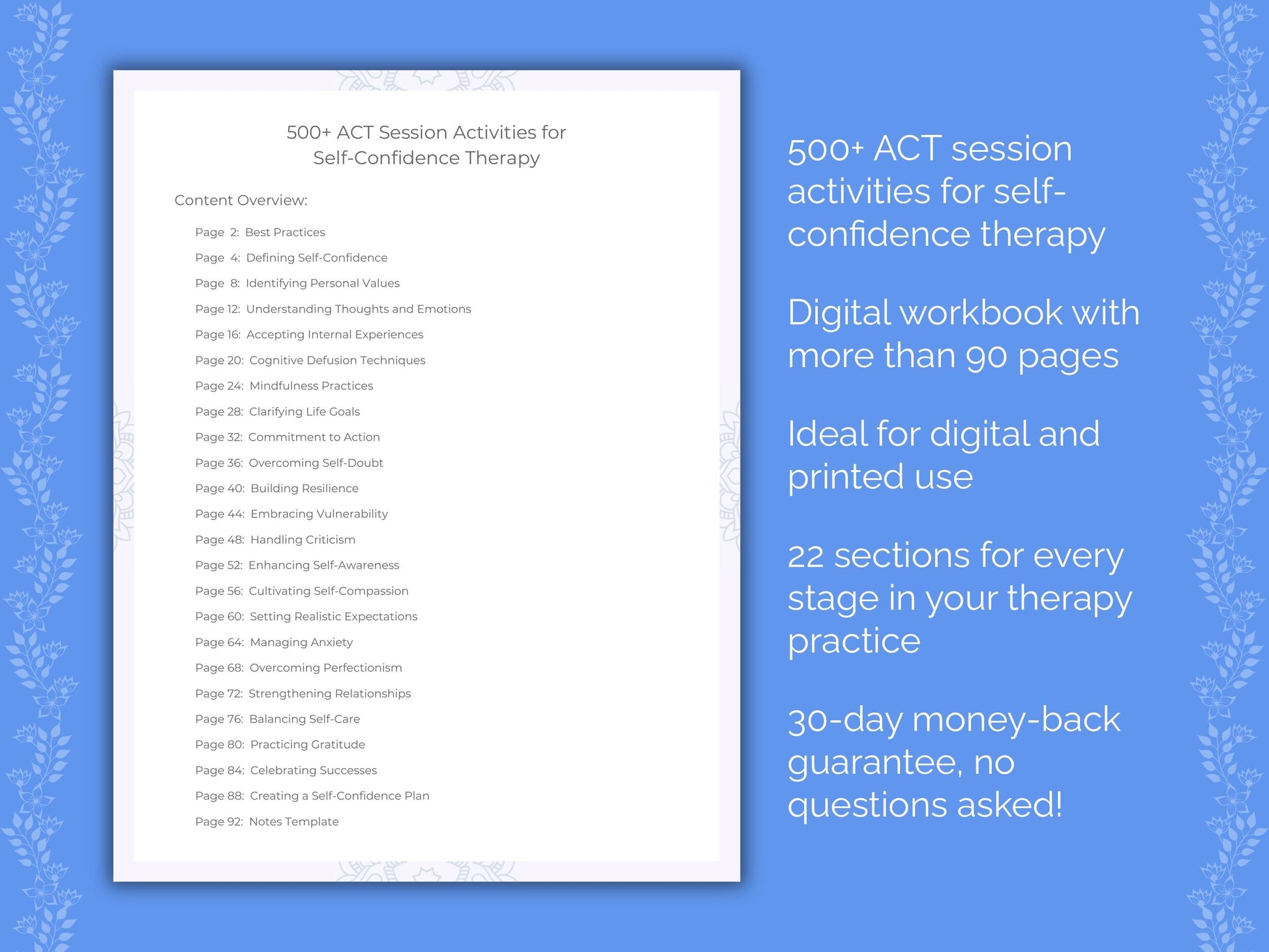 Self-Confidence Acceptance and Commitment Therapy (ACT) Therapist Worksheets