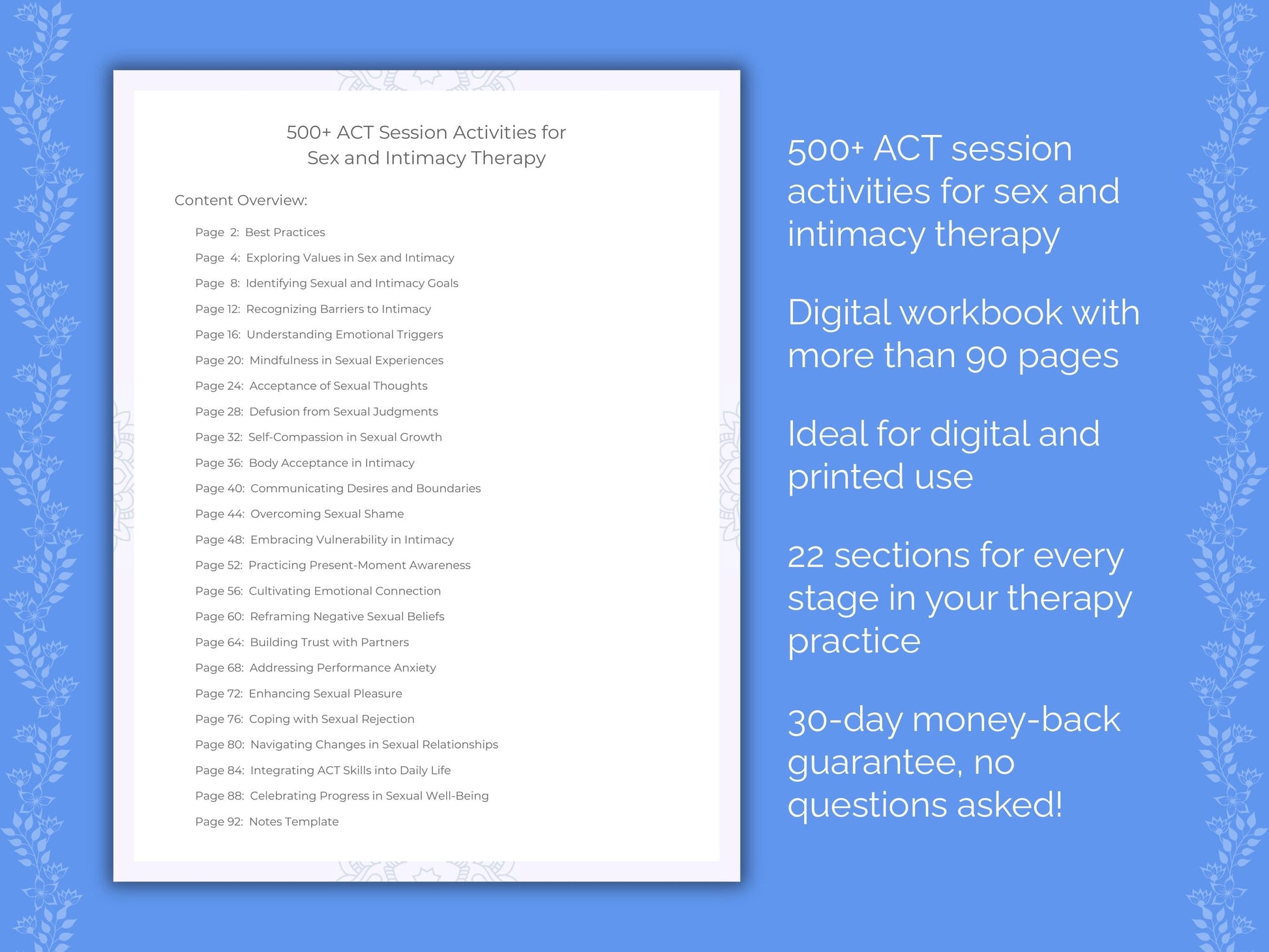 Sex and Intimacy Acceptance and Commitment Therapy (ACT) Therapist Worksheets