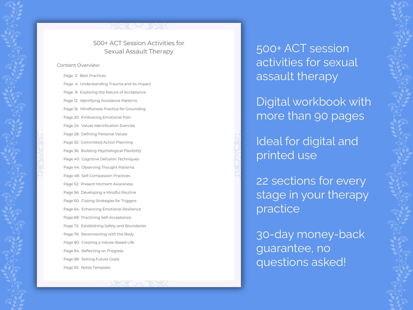 Sexual Assault Acceptance and Commitment Therapy (ACT) Therapist Worksheets