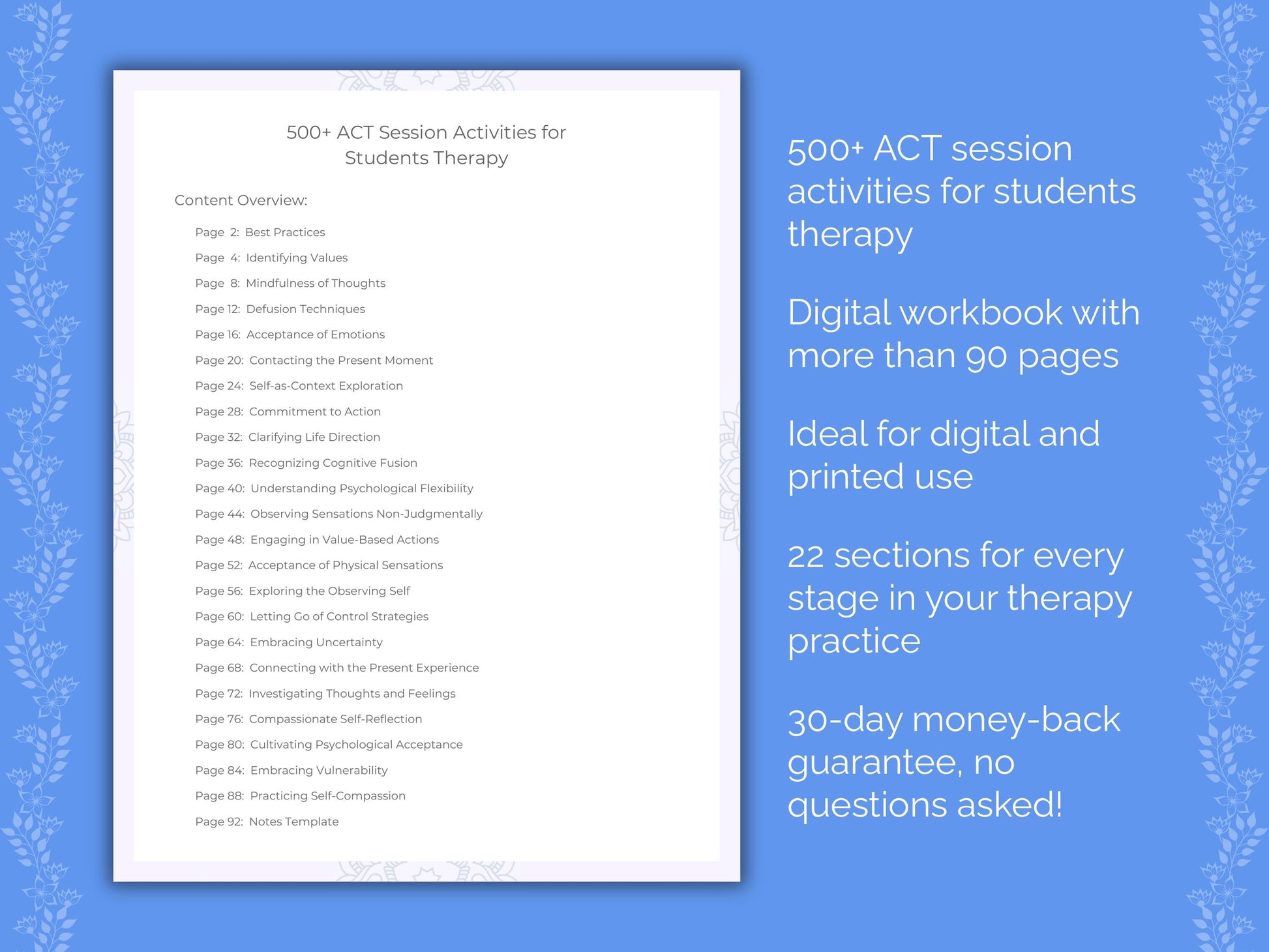 Students Acceptance and Commitment Therapy (ACT) Therapist Worksheets