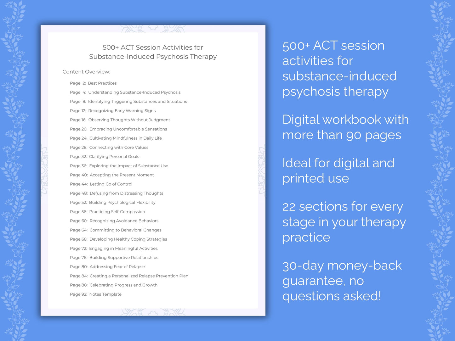 Substance-Induced Psychosis Acceptance and Commitment Therapy (ACT) Therapist Worksheets