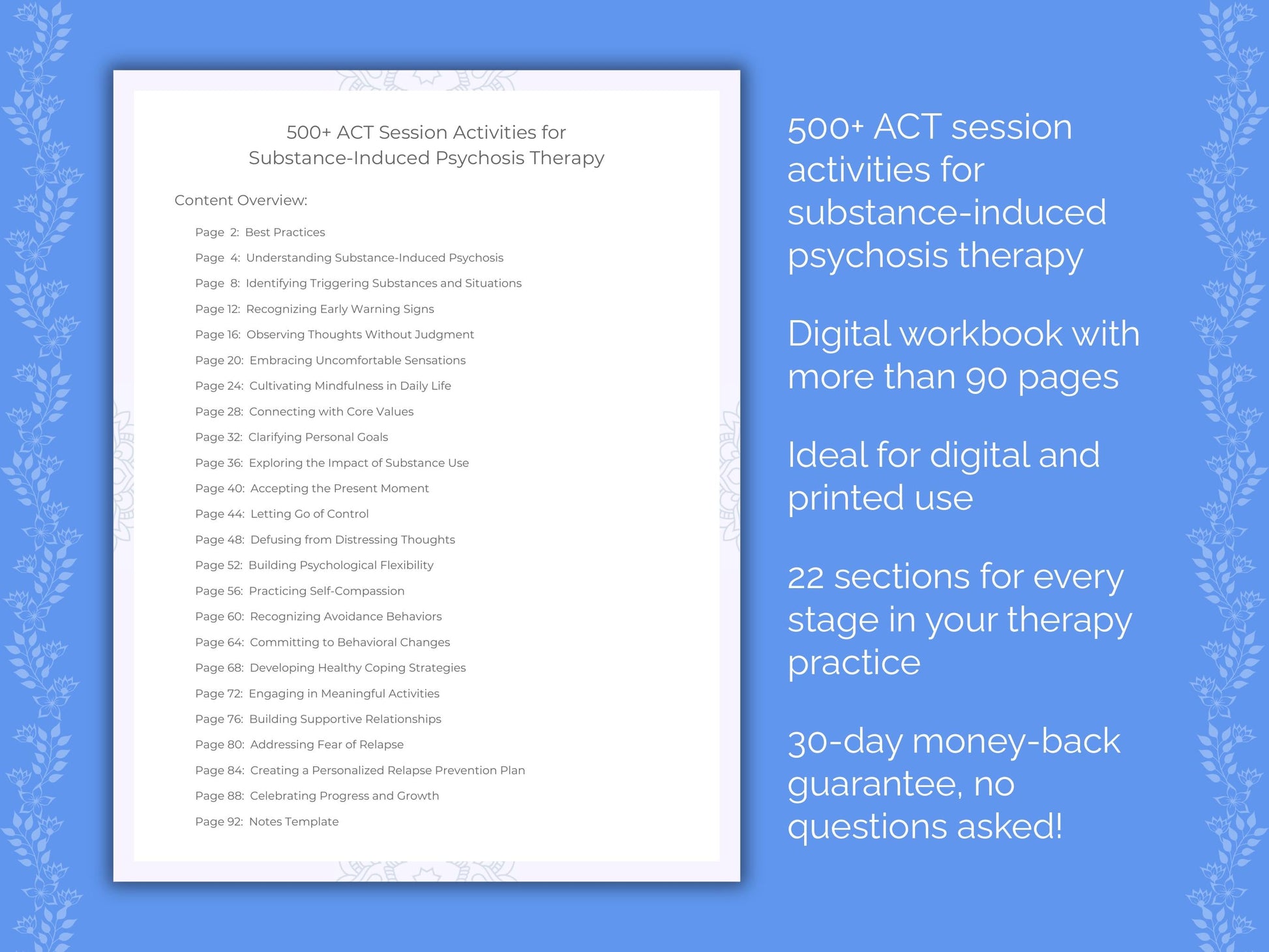 Substance-Induced Psychosis Acceptance and Commitment Therapy (ACT) Therapist Worksheets