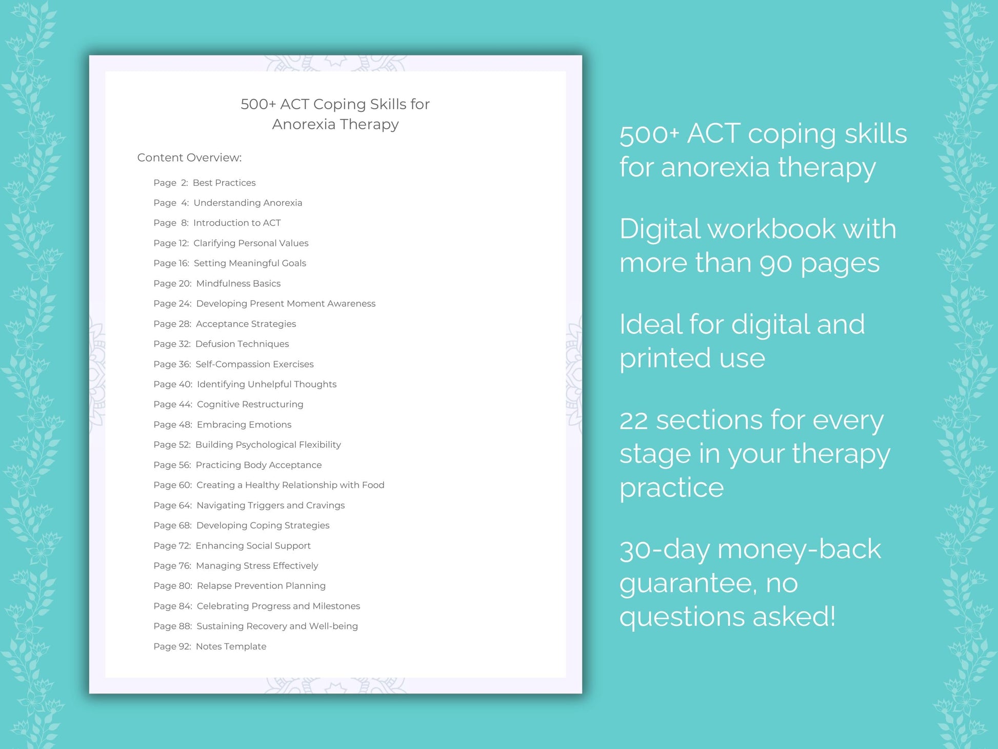 Anorexia Acceptance and Commitment Therapy (ACT) Therapist Worksheets