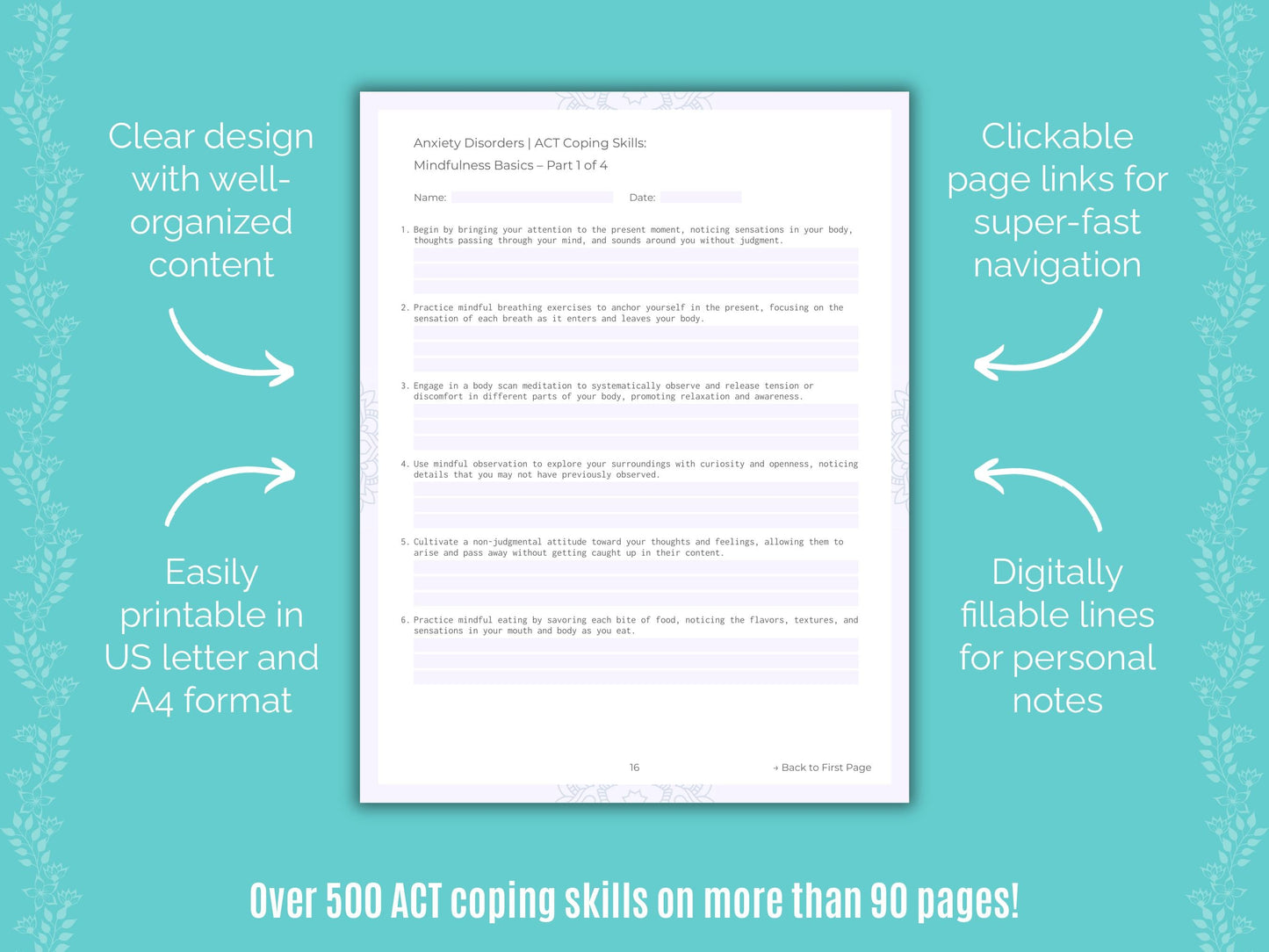 Anxiety Disorders Acceptance and Commitment Therapy (ACT) Counseling Templates