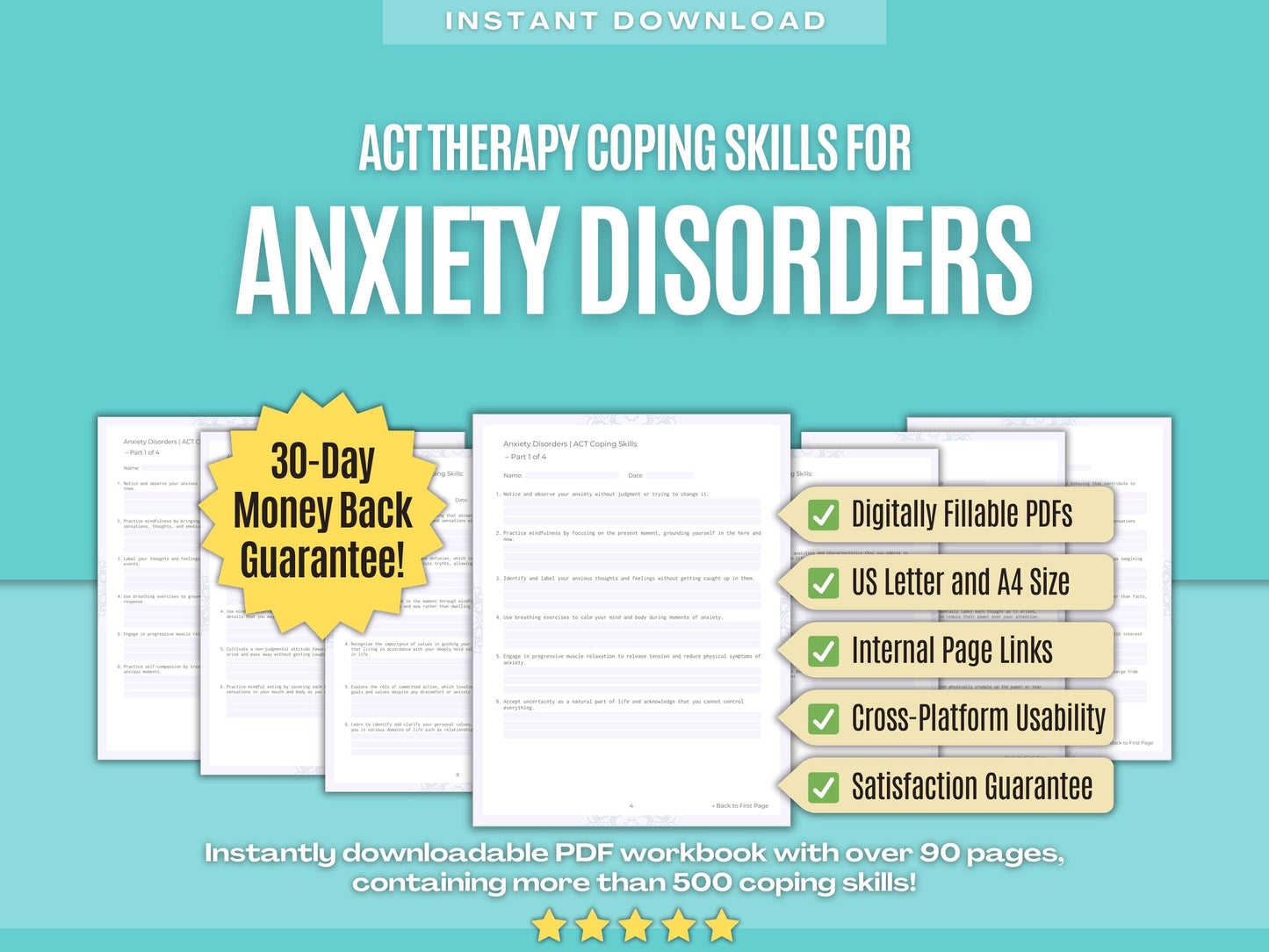 Anxiety Disorders Acceptance and Commitment Therapy (ACT) Psychology Workbooks