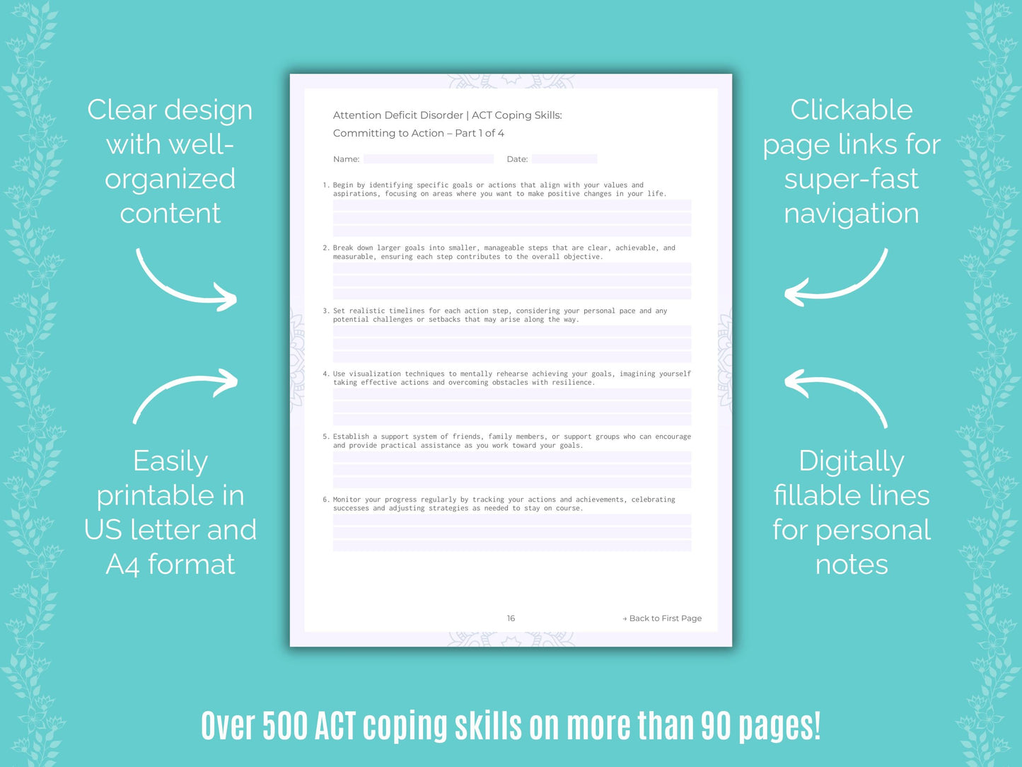 Attention Deficit Disorder (ADD) Acceptance and Commitment Therapy (ACT) Counseling Templates