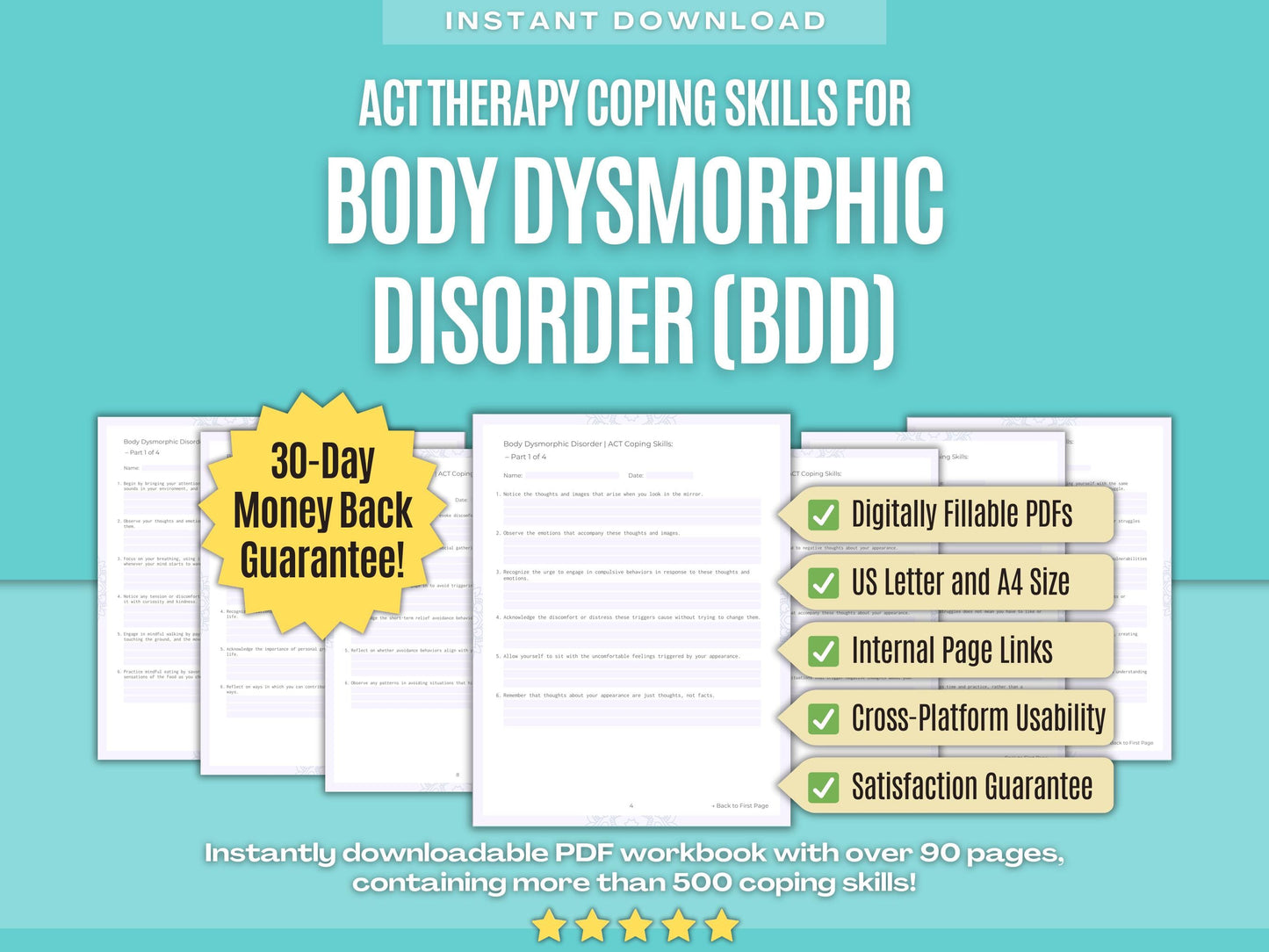 Body Dysmorphic Disorder (BDD) Acceptance and Commitment Therapy (ACT) Psychology Workbooks