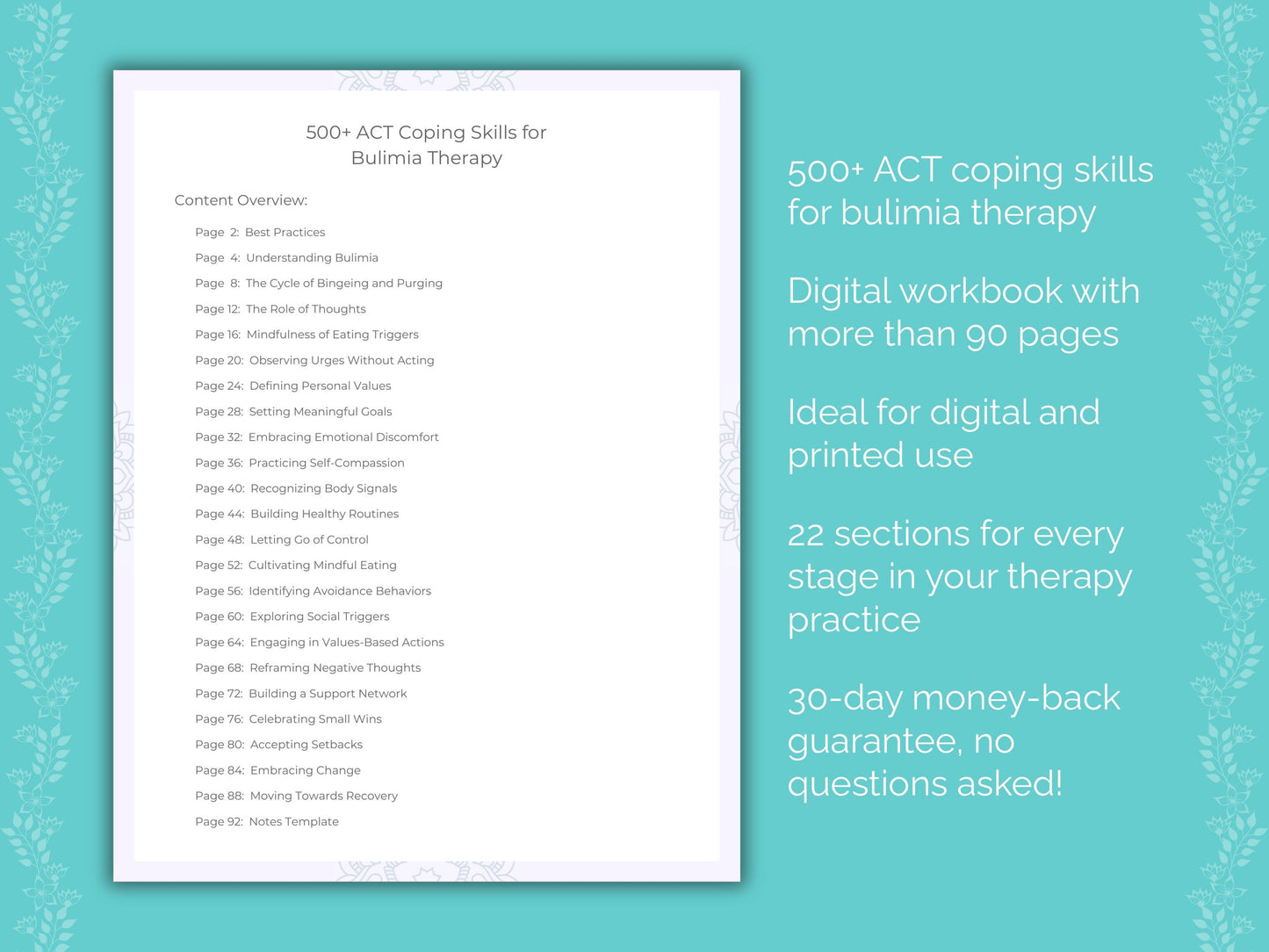 Bulimia Acceptance and Commitment Therapy (ACT) Therapist Worksheets