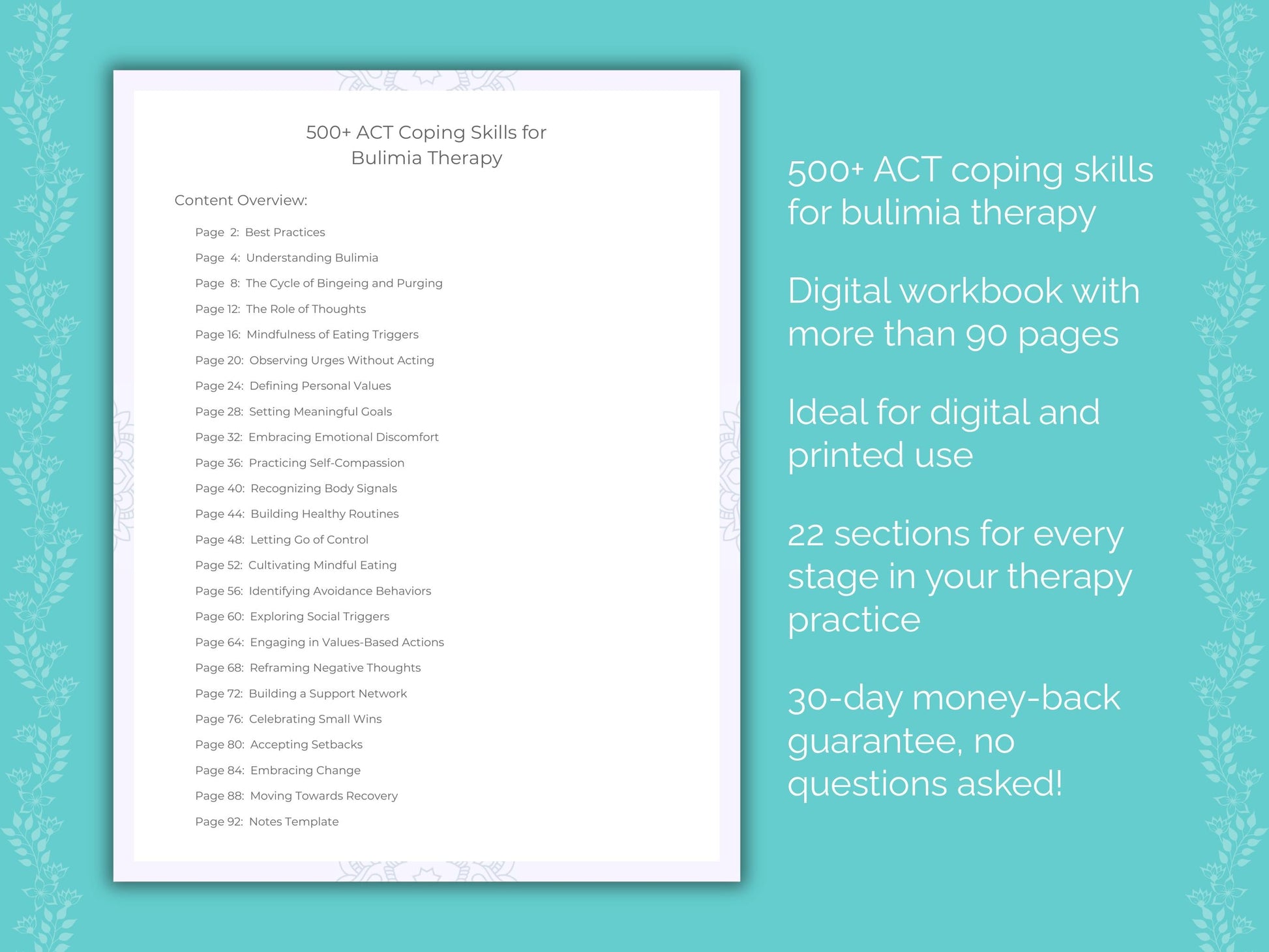 Bulimia Acceptance and Commitment Therapy (ACT) Therapist Worksheets