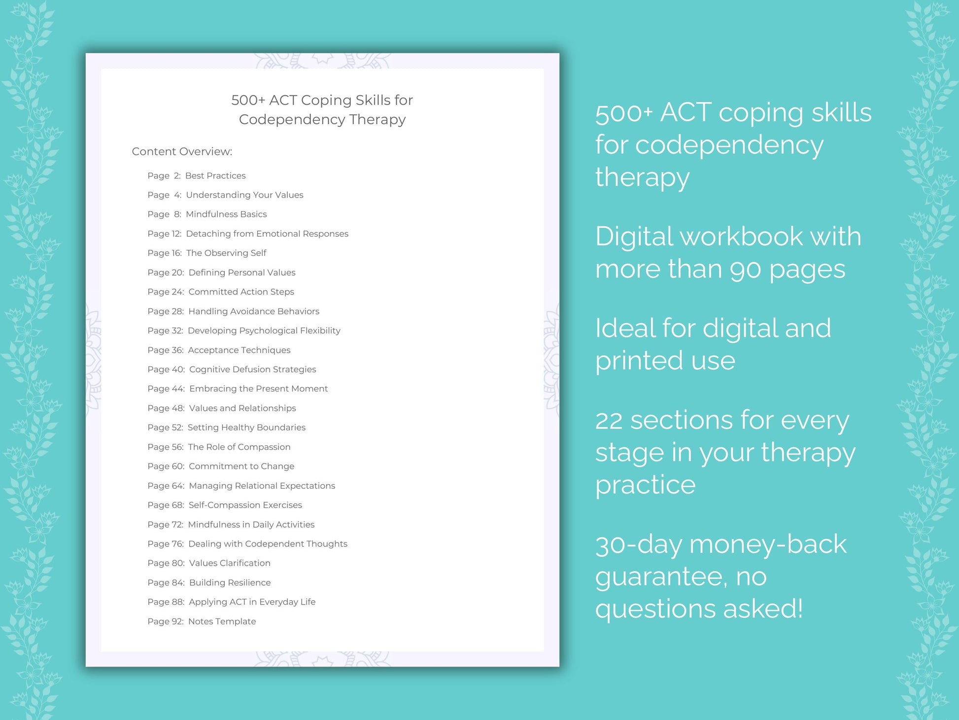 Codependency Acceptance and Commitment Therapy (ACT) Therapist Worksheets