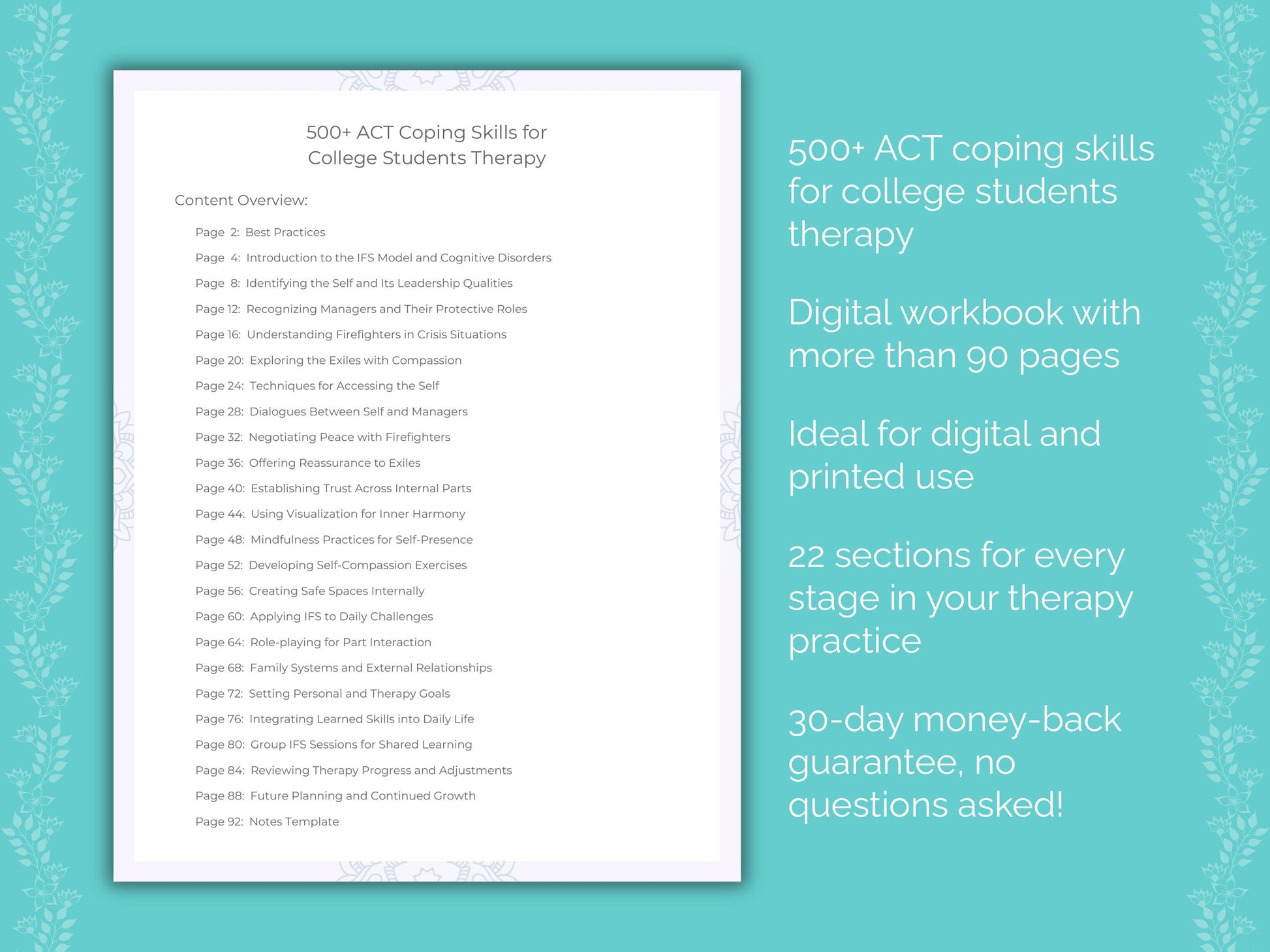 College Students Acceptance and Commitment Therapy (ACT) Therapist Worksheets