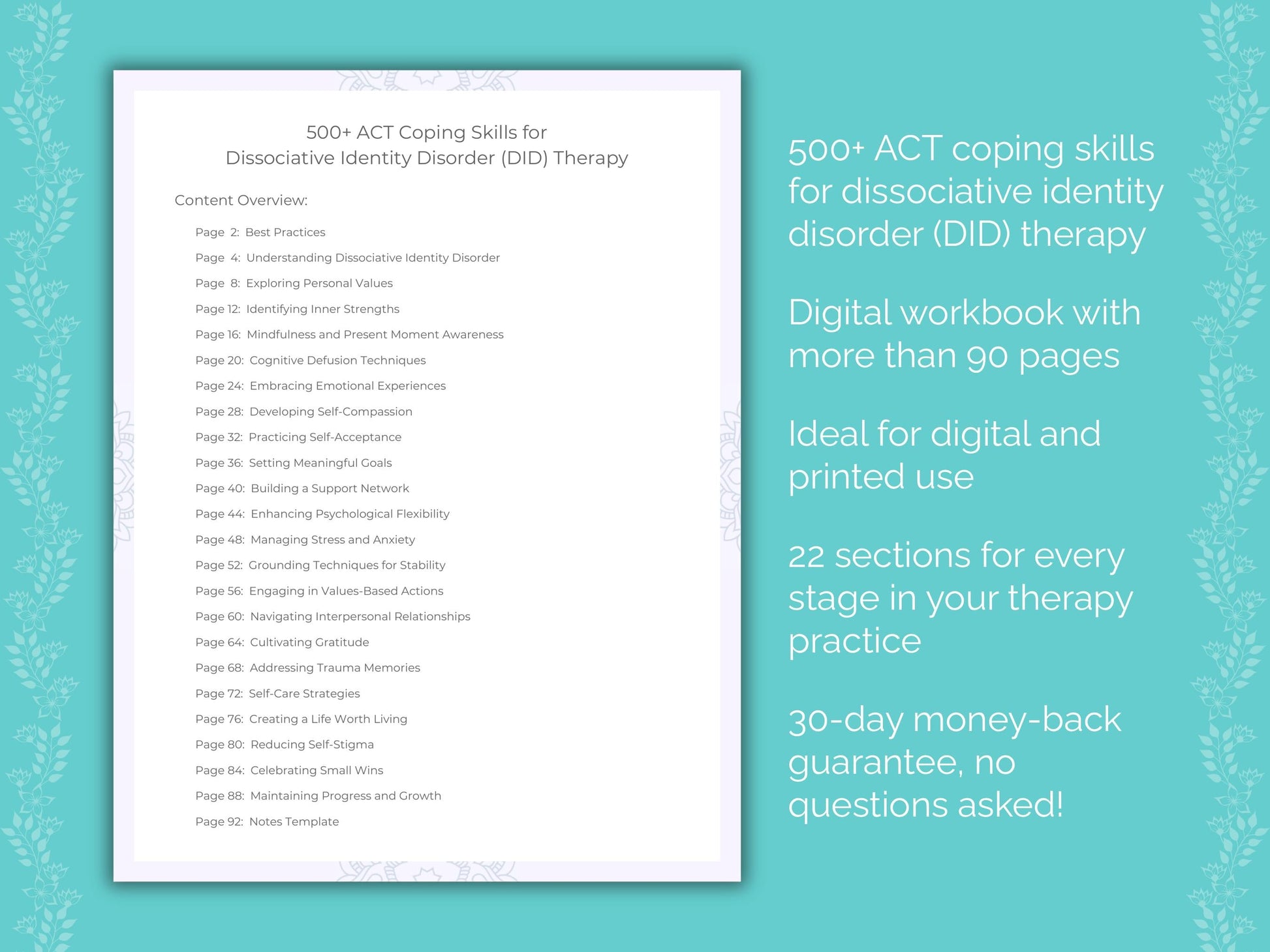 Dissociative Identity Disorder (DID) Acceptance and Commitment Therapy (ACT) Therapist Worksheets