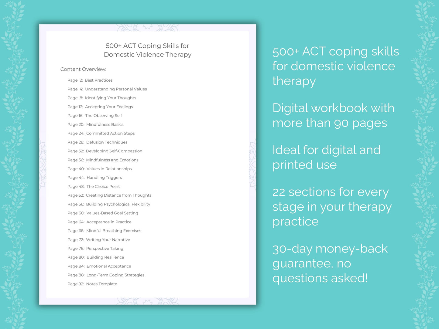 Domestic Violence Acceptance and Commitment Therapy (ACT) Therapist Worksheets