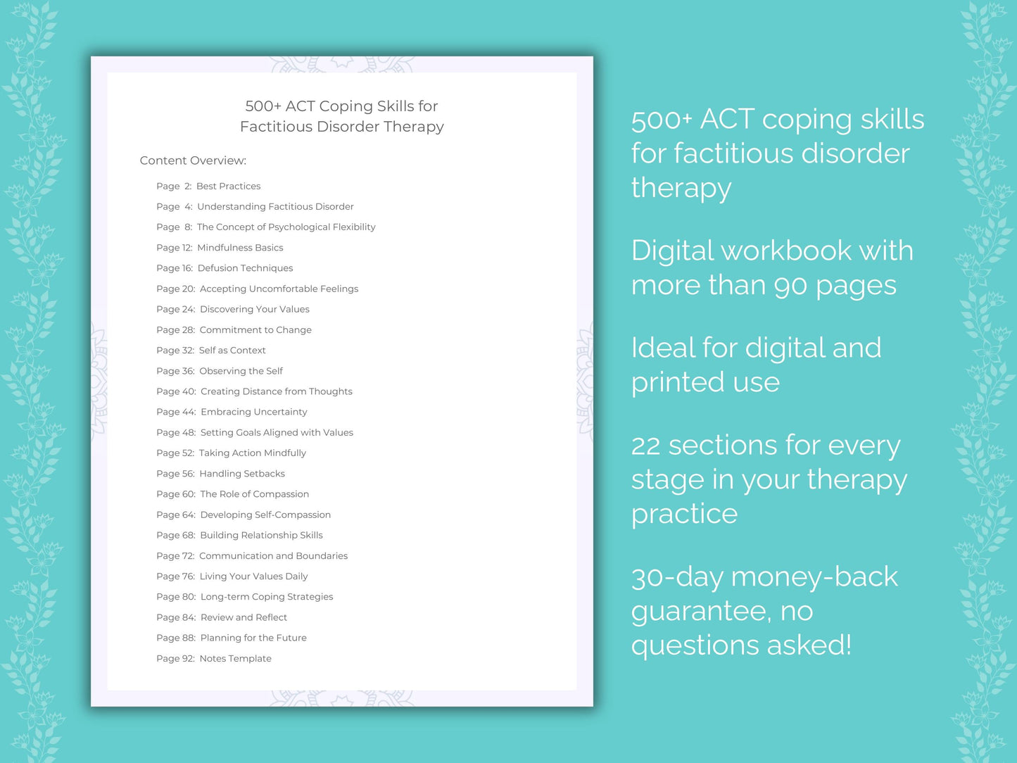 Factitious Disorder Acceptance and Commitment Therapy (ACT) Therapist Worksheets