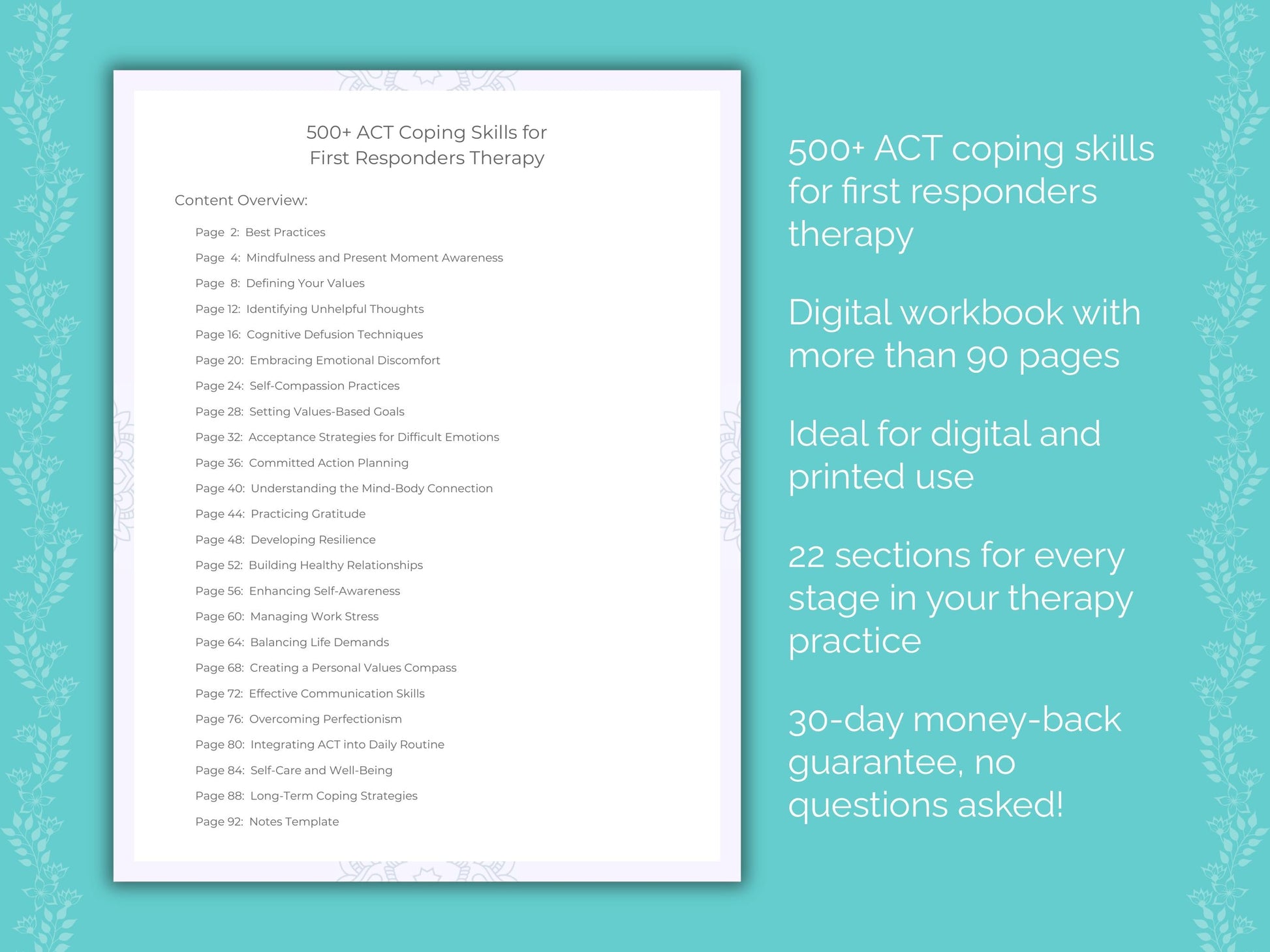First Responders Acceptance and Commitment Therapy (ACT) Therapist Worksheets