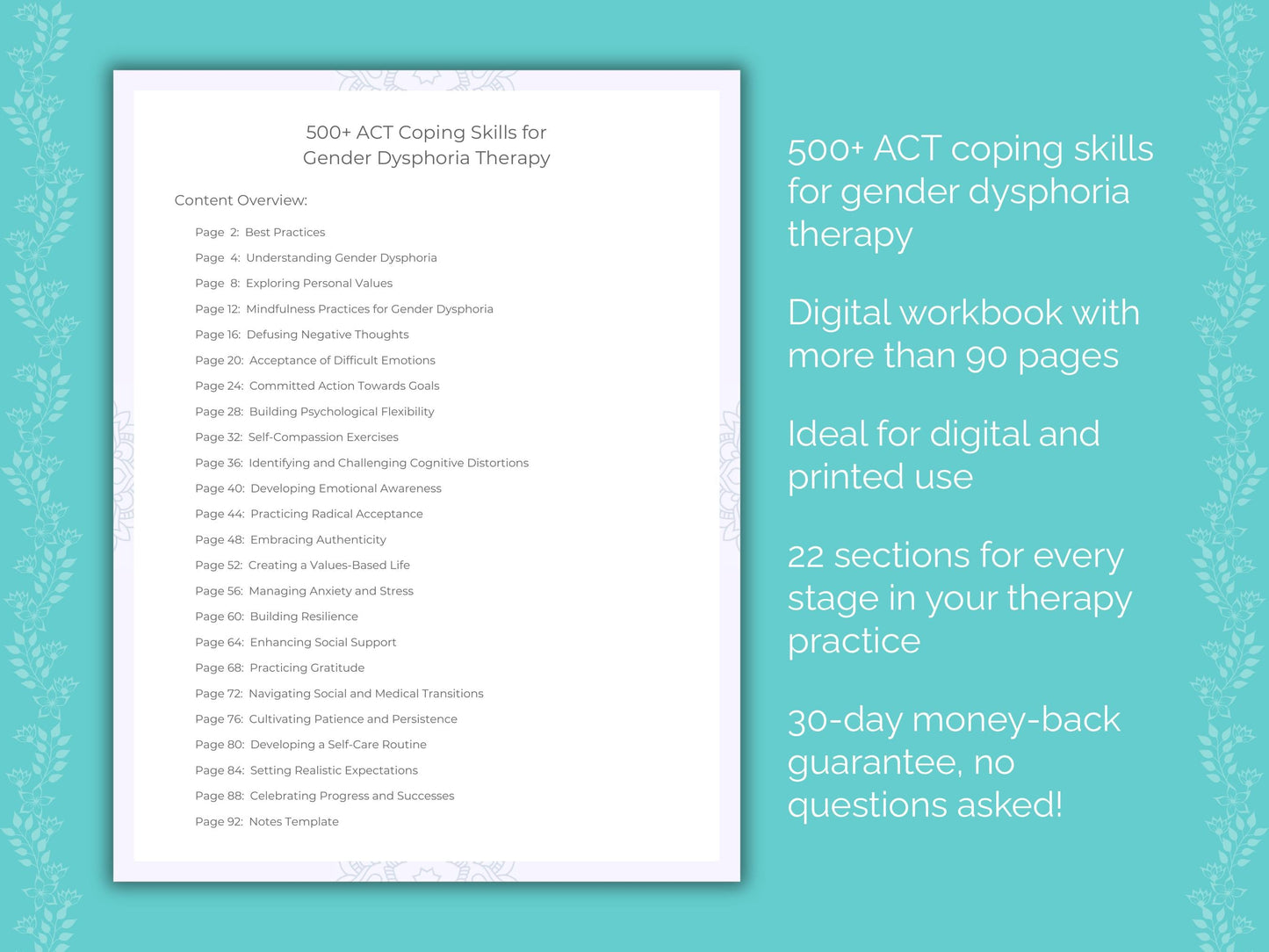 Gender Dysphoria Acceptance and Commitment Therapy (ACT) Therapist Worksheets