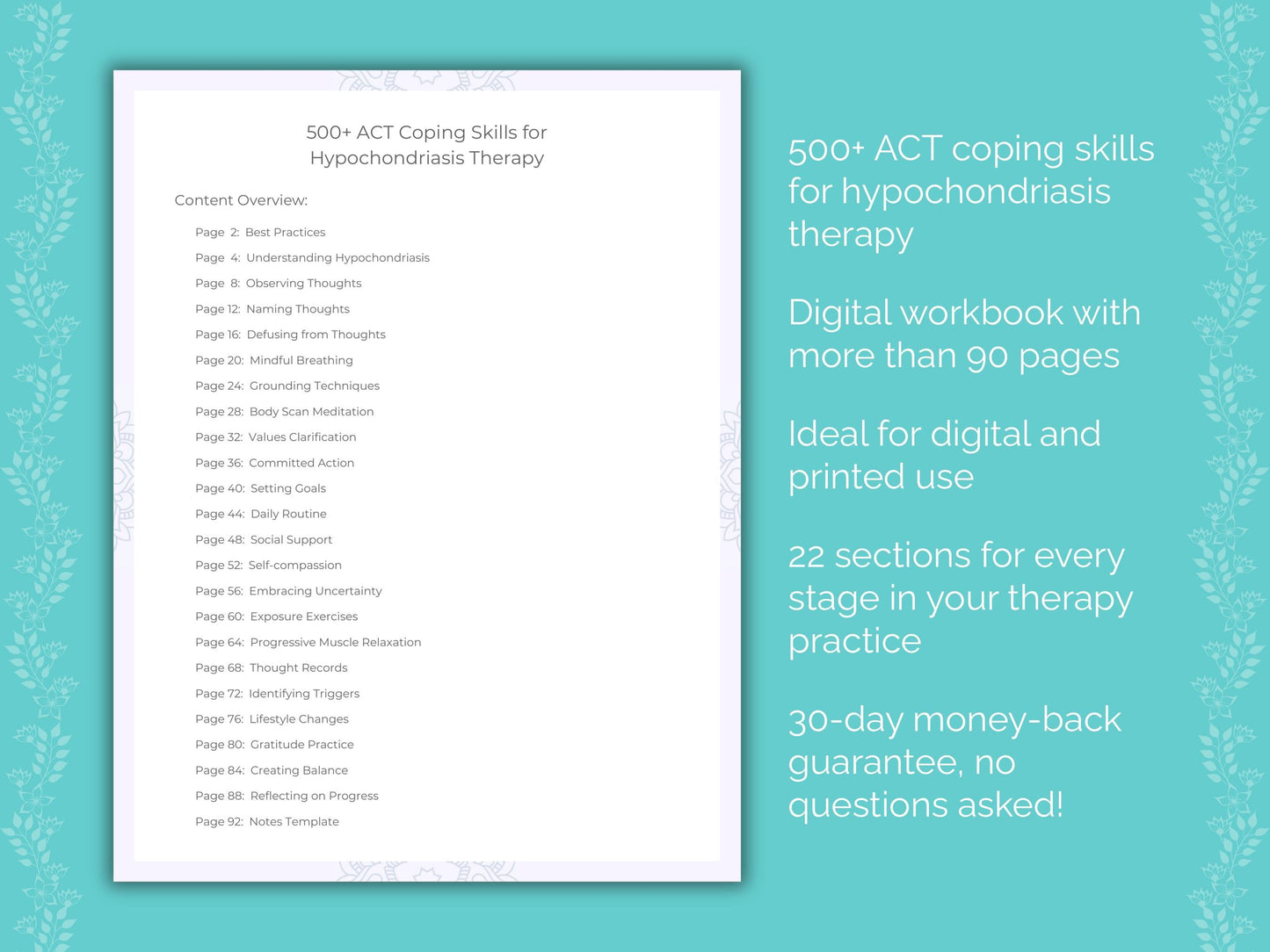 Hypochondriasis Acceptance and Commitment Therapy (ACT) Therapist Worksheets