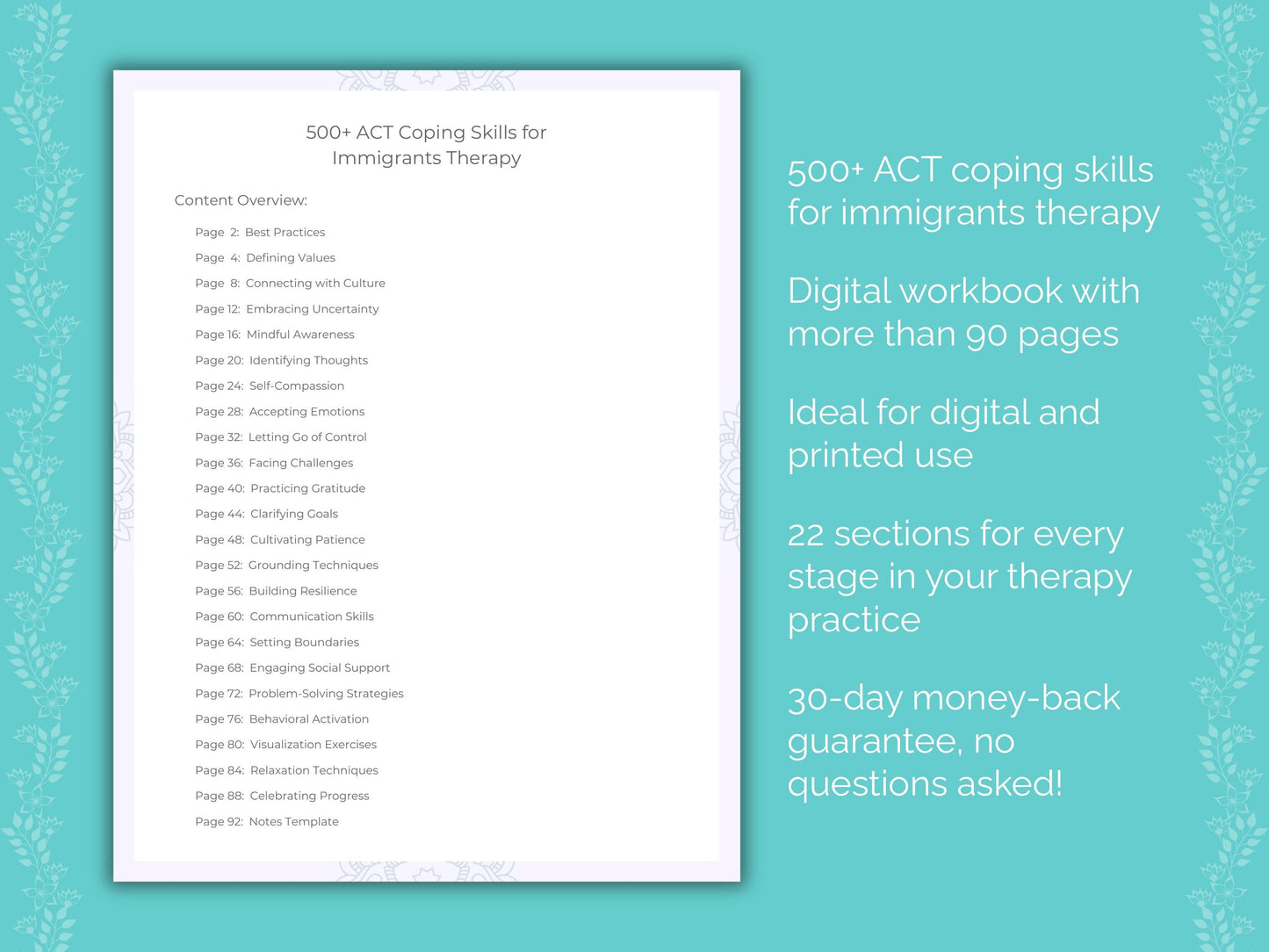 Immigrants Acceptance and Commitment Therapy (ACT) Therapist Worksheets