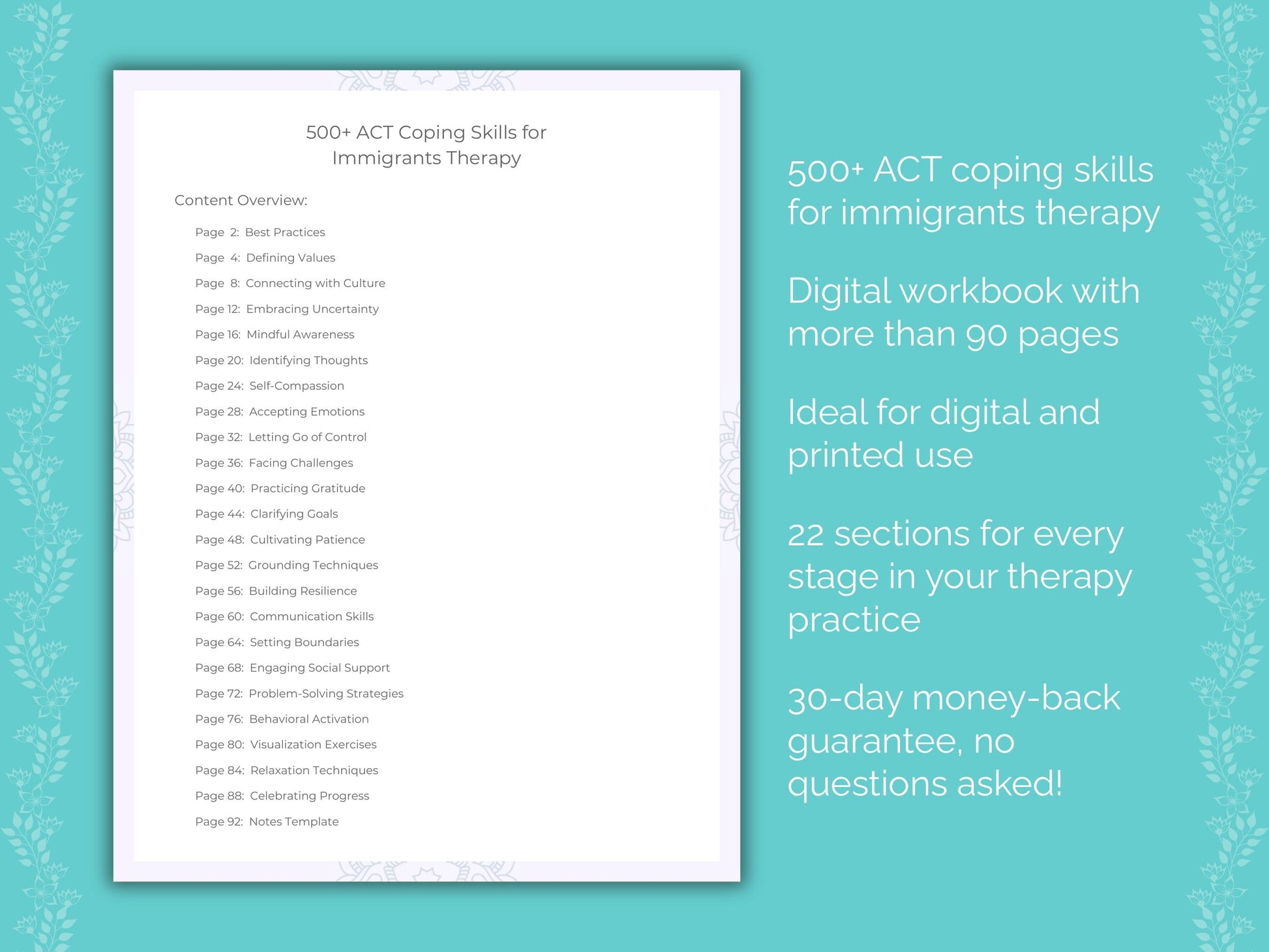 Immigrants Acceptance and Commitment Therapy (ACT) Therapist Worksheets