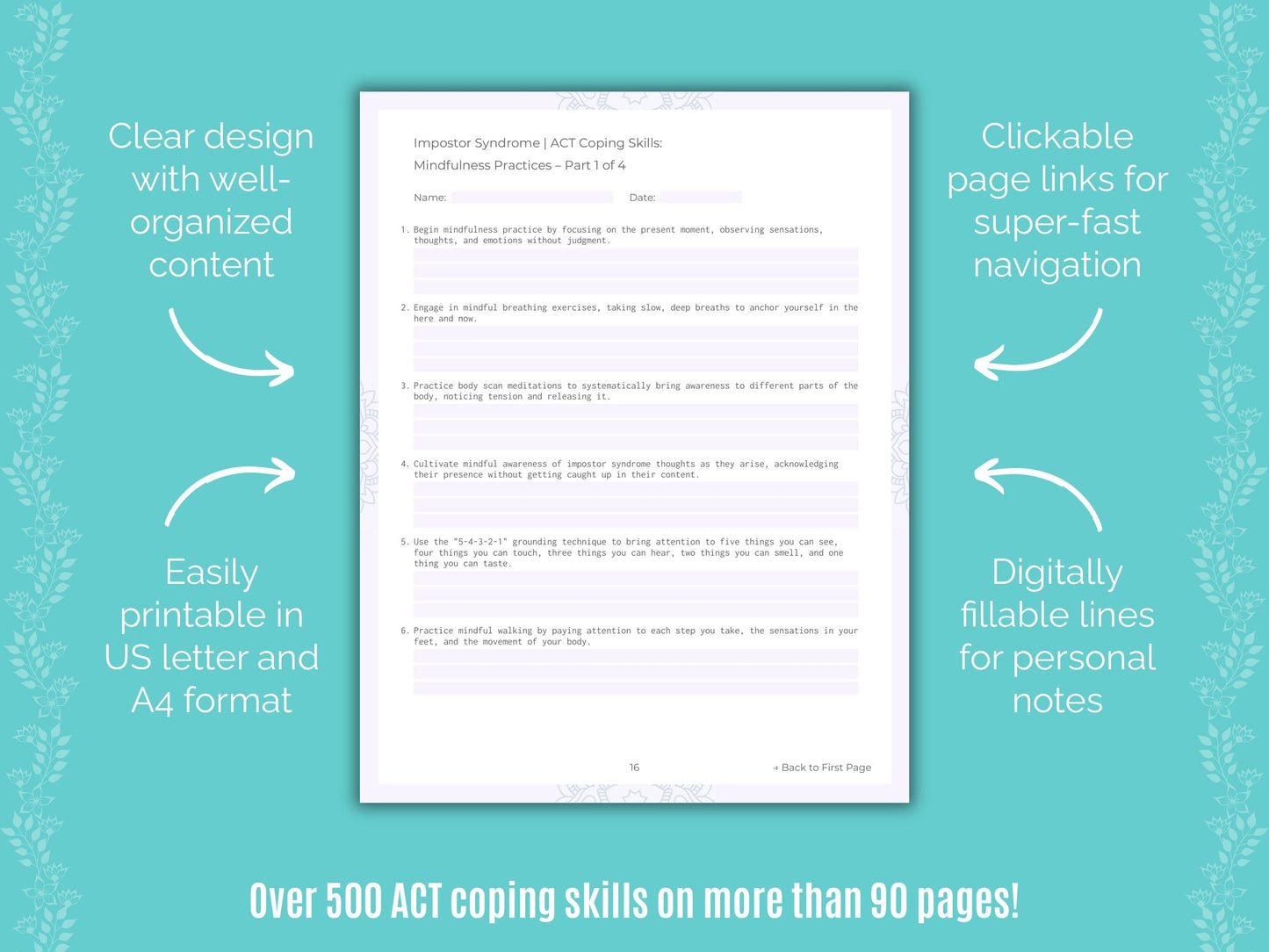 Impostor Syndrome Acceptance and Commitment Therapy (ACT) Counseling Templates