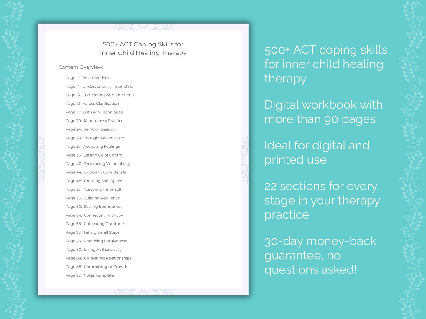 Inner Child Healing Acceptance and Commitment Therapy (ACT) Therapist Worksheets
