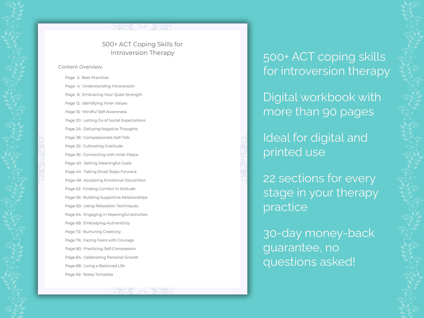 Introversion Acceptance and Commitment Therapy (ACT) Therapist Worksheets