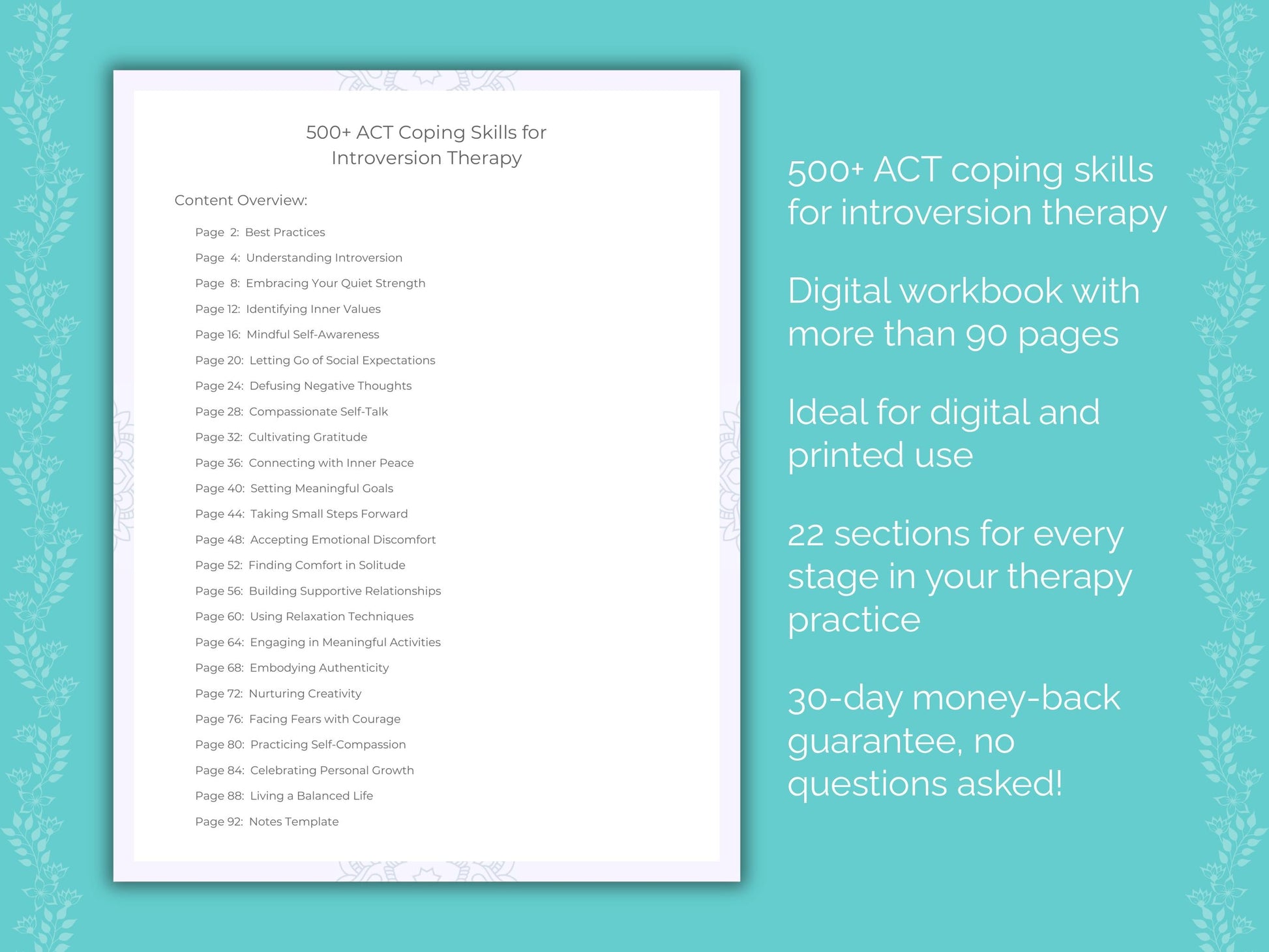 Introversion Acceptance and Commitment Therapy (ACT) Therapist Worksheets