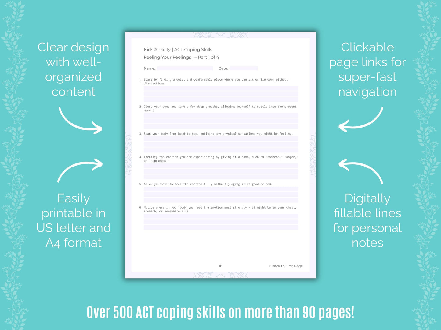 Kids Anxiety Acceptance and Commitment Therapy (ACT) Counseling Templates