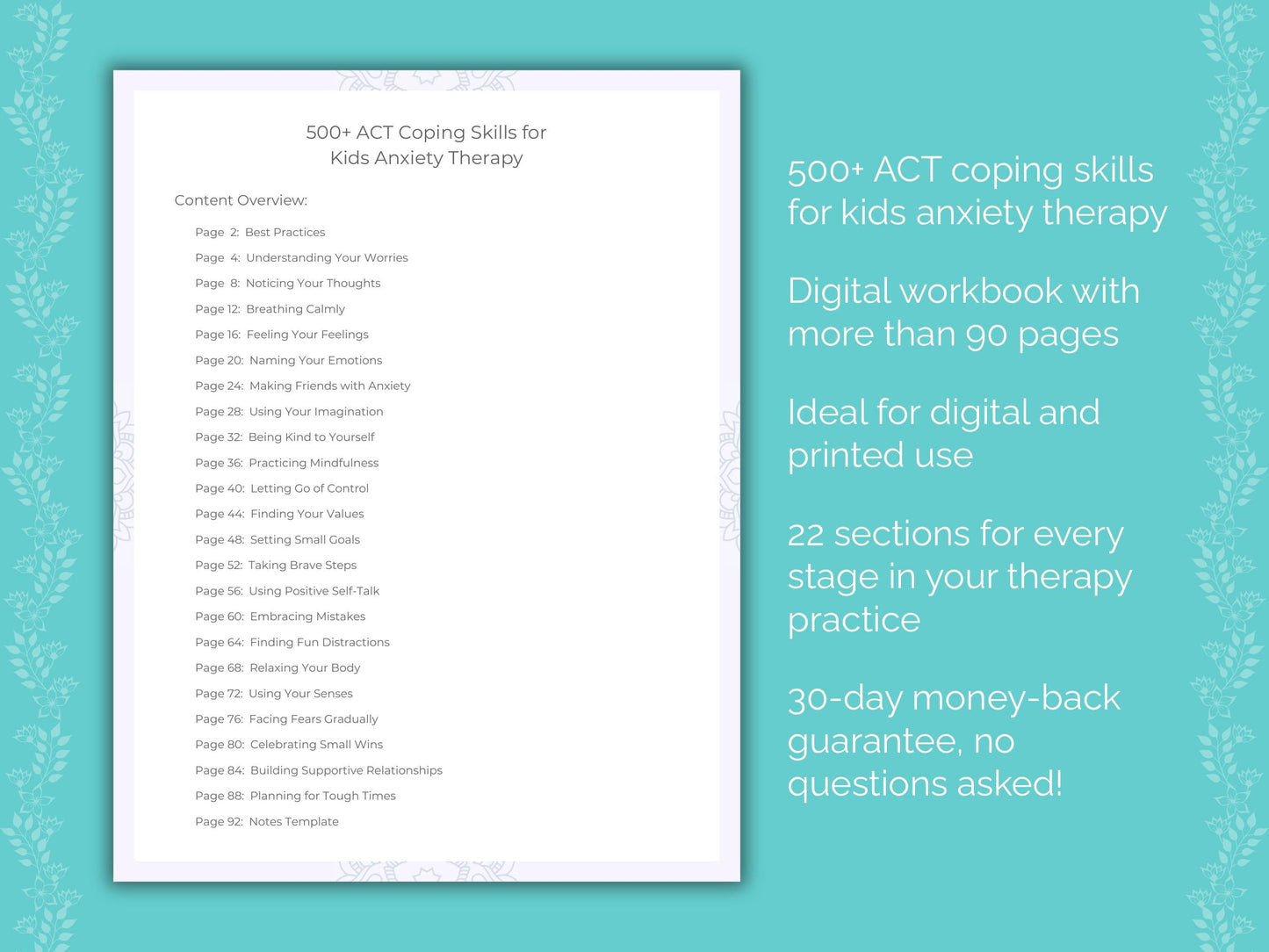 Kids Anxiety Acceptance and Commitment Therapy (ACT) Therapist Worksheets