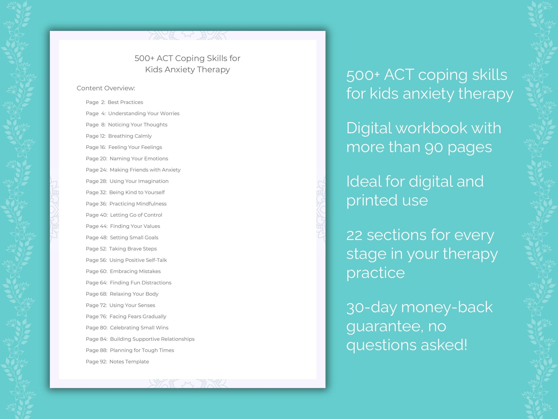 Kids Anxiety Acceptance and Commitment Therapy (ACT) Therapist Worksheets