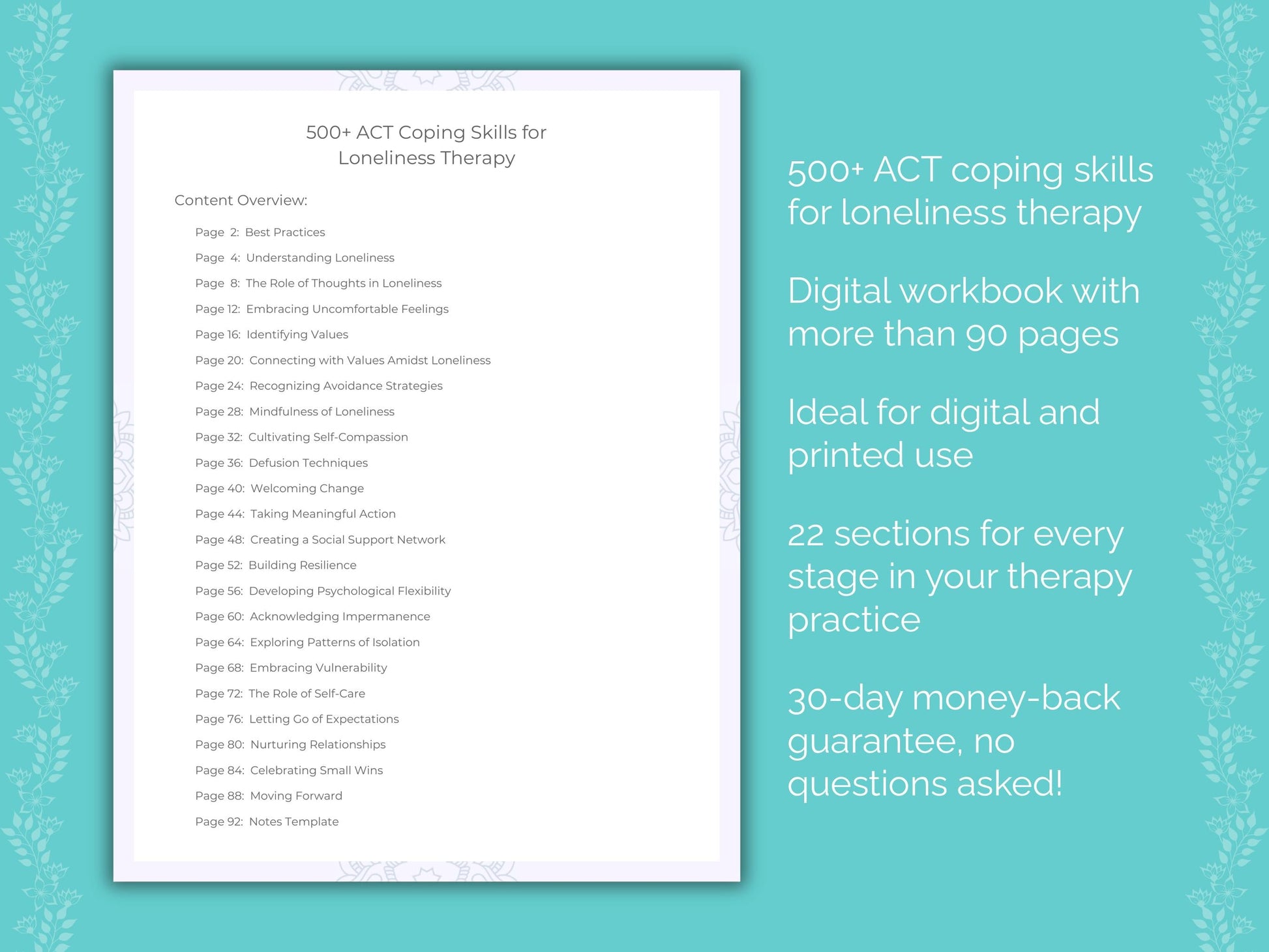 Loneliness Acceptance and Commitment Therapy (ACT) Therapist Worksheets