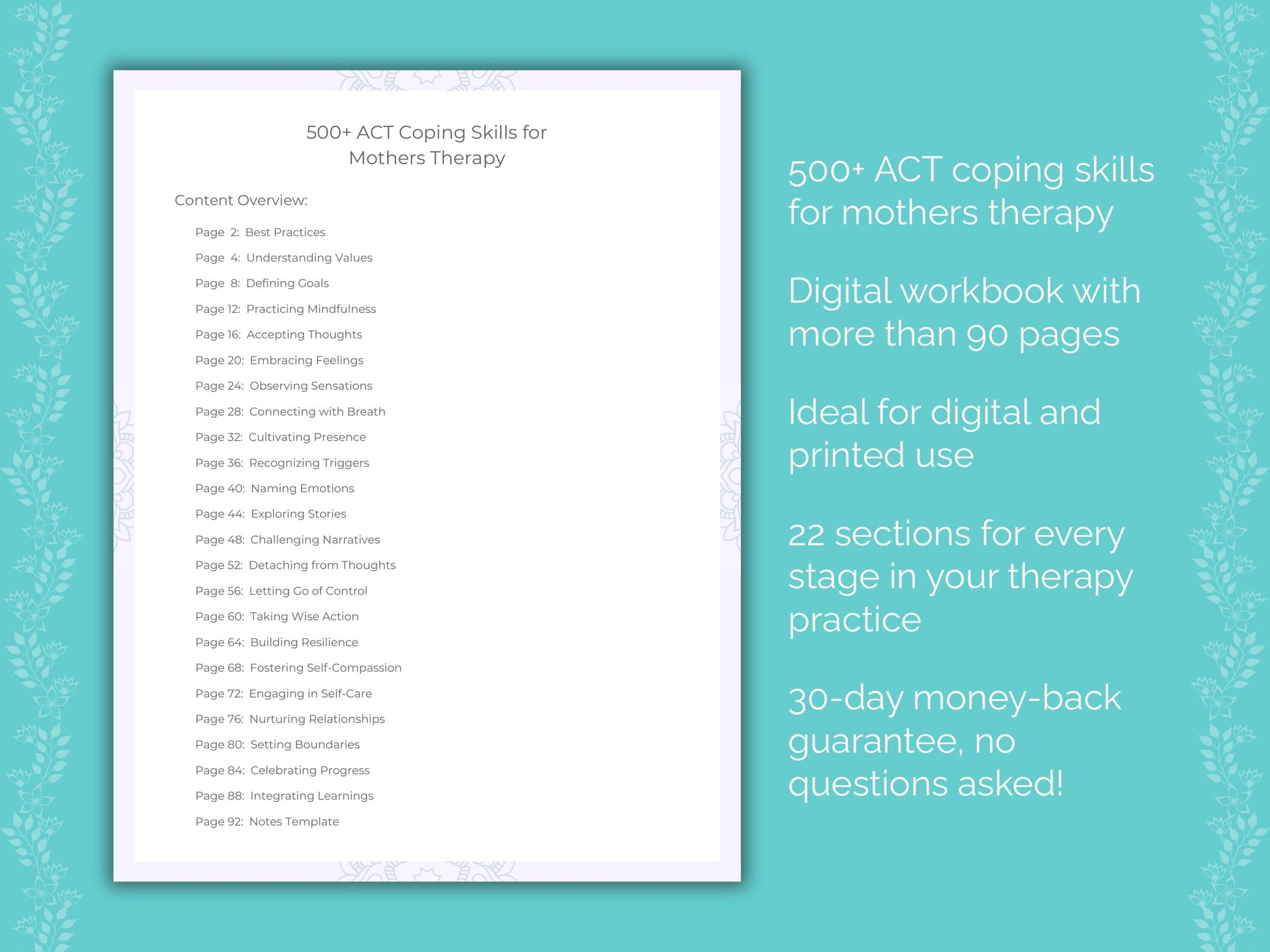 Mothers Acceptance and Commitment Therapy (ACT) Therapist Worksheets