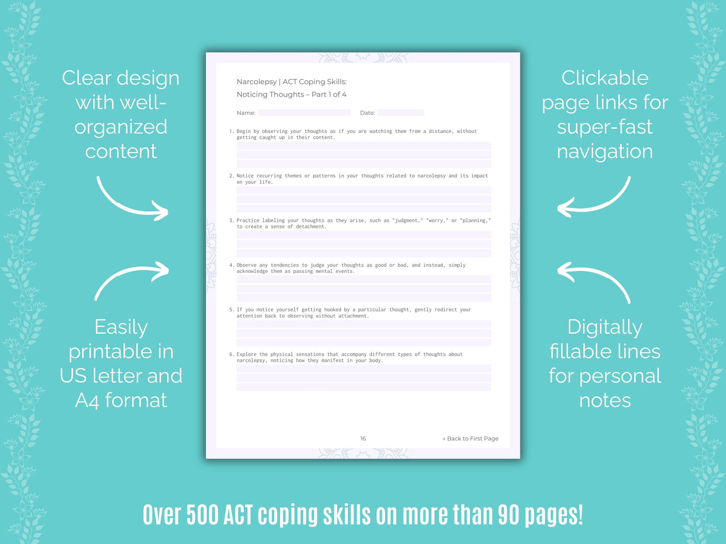 Narcolepsy Acceptance and Commitment Therapy (ACT) Counseling Templates