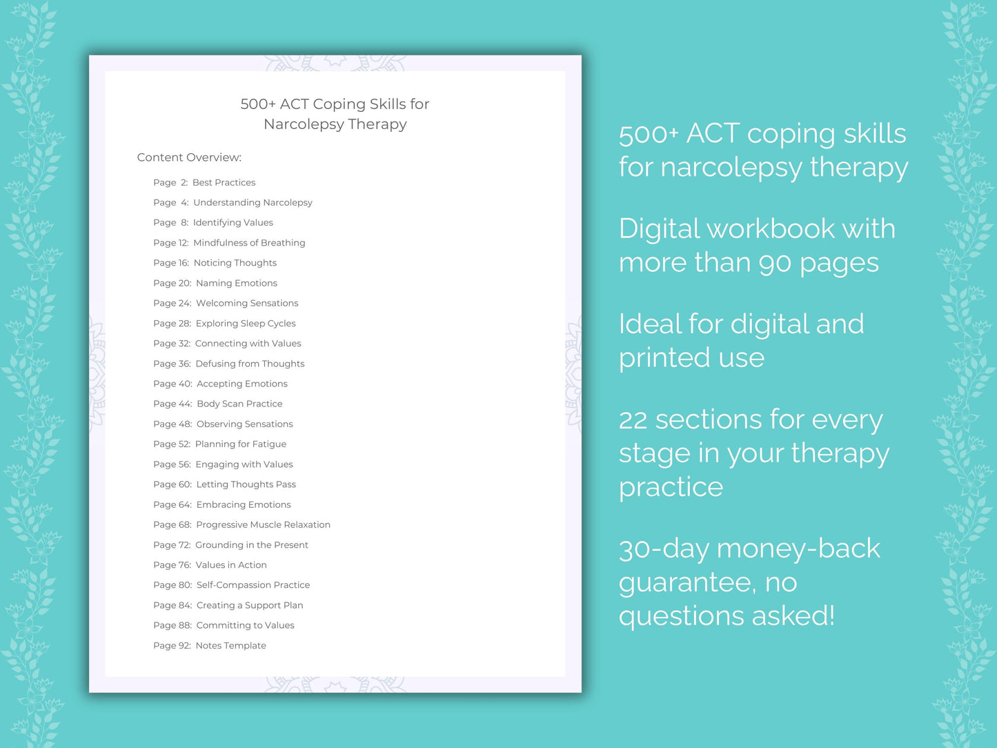 Narcolepsy Acceptance and Commitment Therapy (ACT) Therapist Worksheets