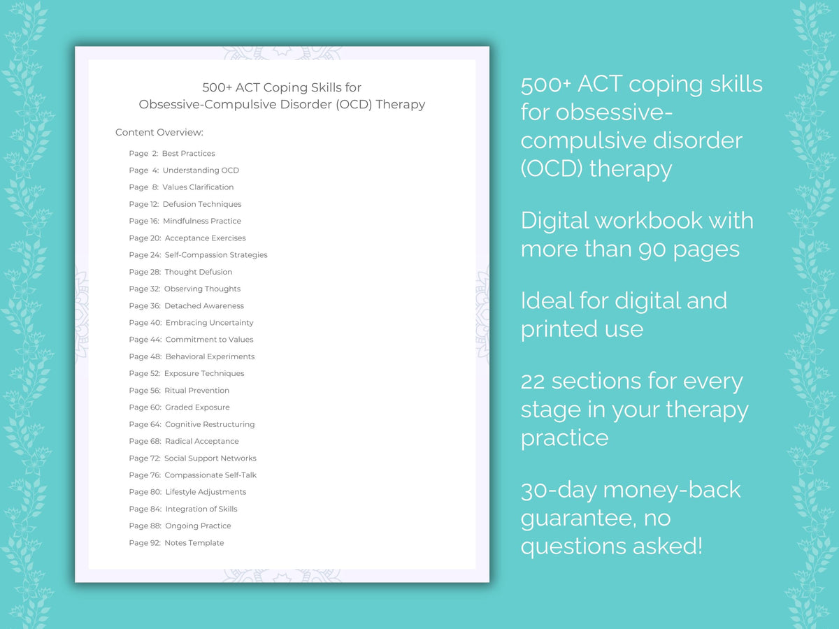 Obsessive-Compulsive Disorder (OCD) Acceptance and Commitment Therapy (ACT) Therapist Worksheets