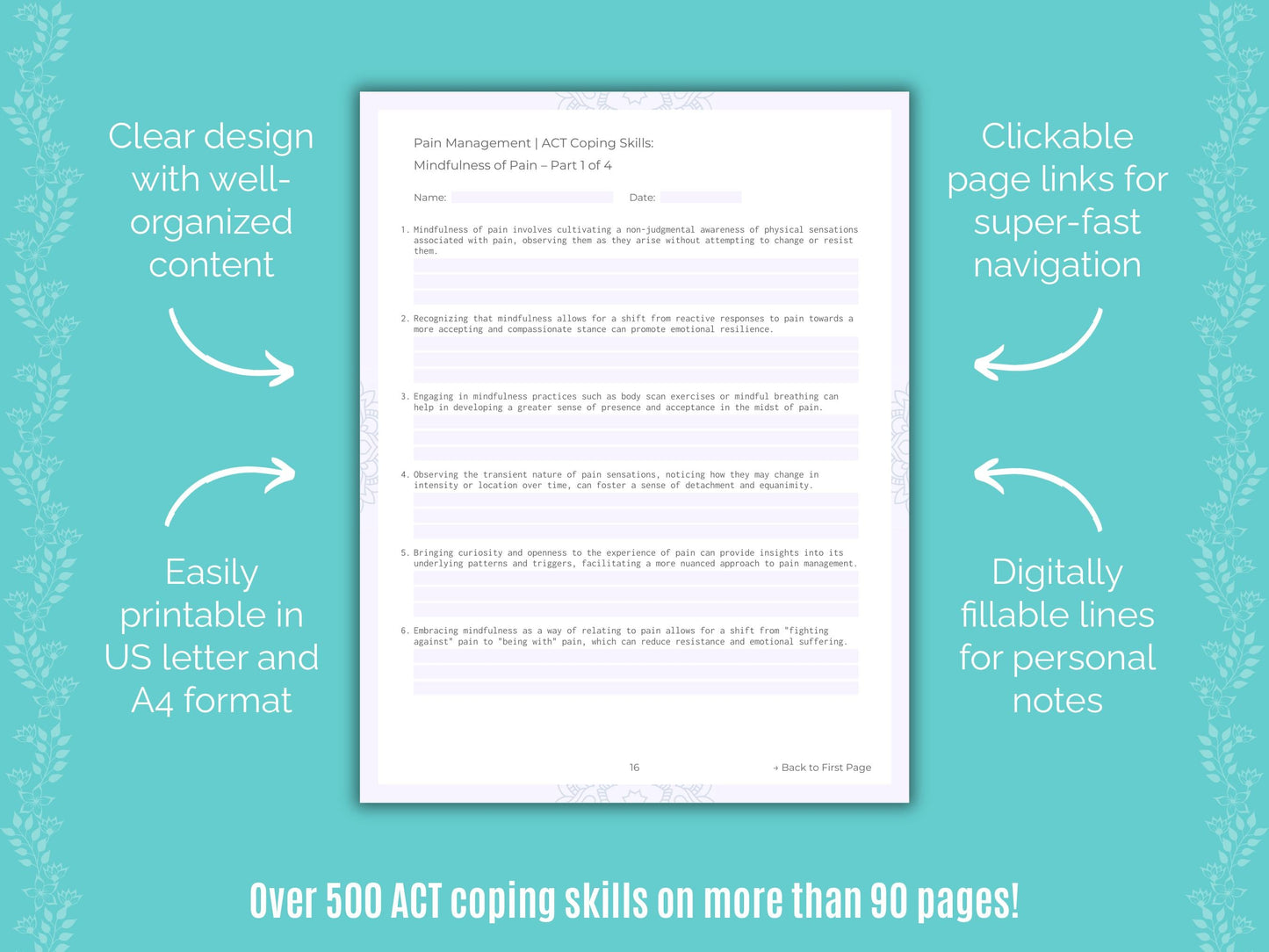 Pain Management Acceptance and Commitment Therapy (ACT) Counseling Templates