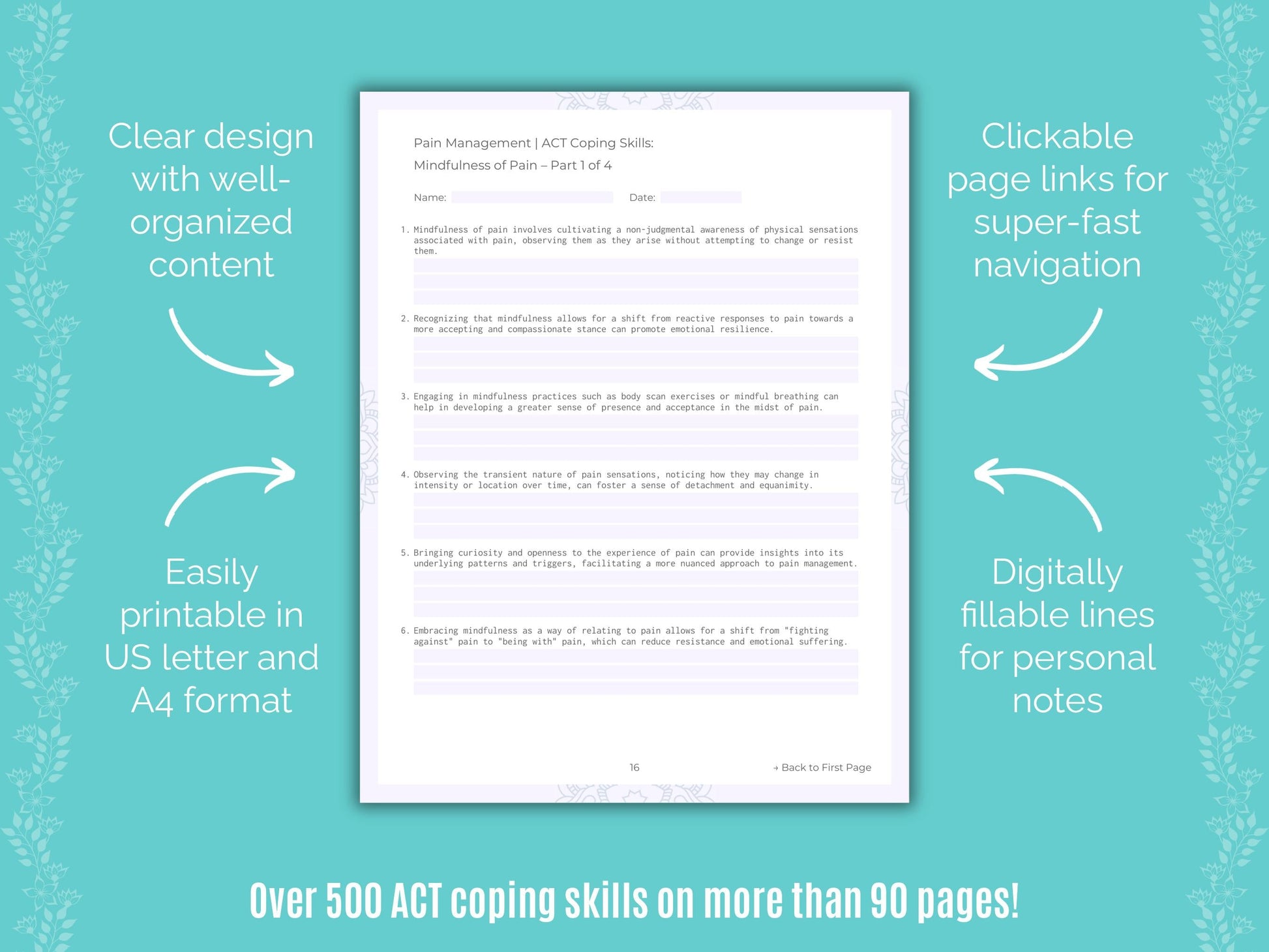 Pain Management Acceptance and Commitment Therapy (ACT) Counseling Templates