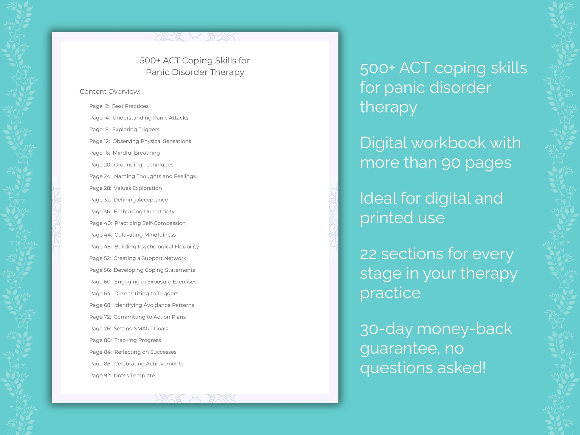 Panic Disorder Acceptance and Commitment Therapy (ACT) Therapist Worksheets