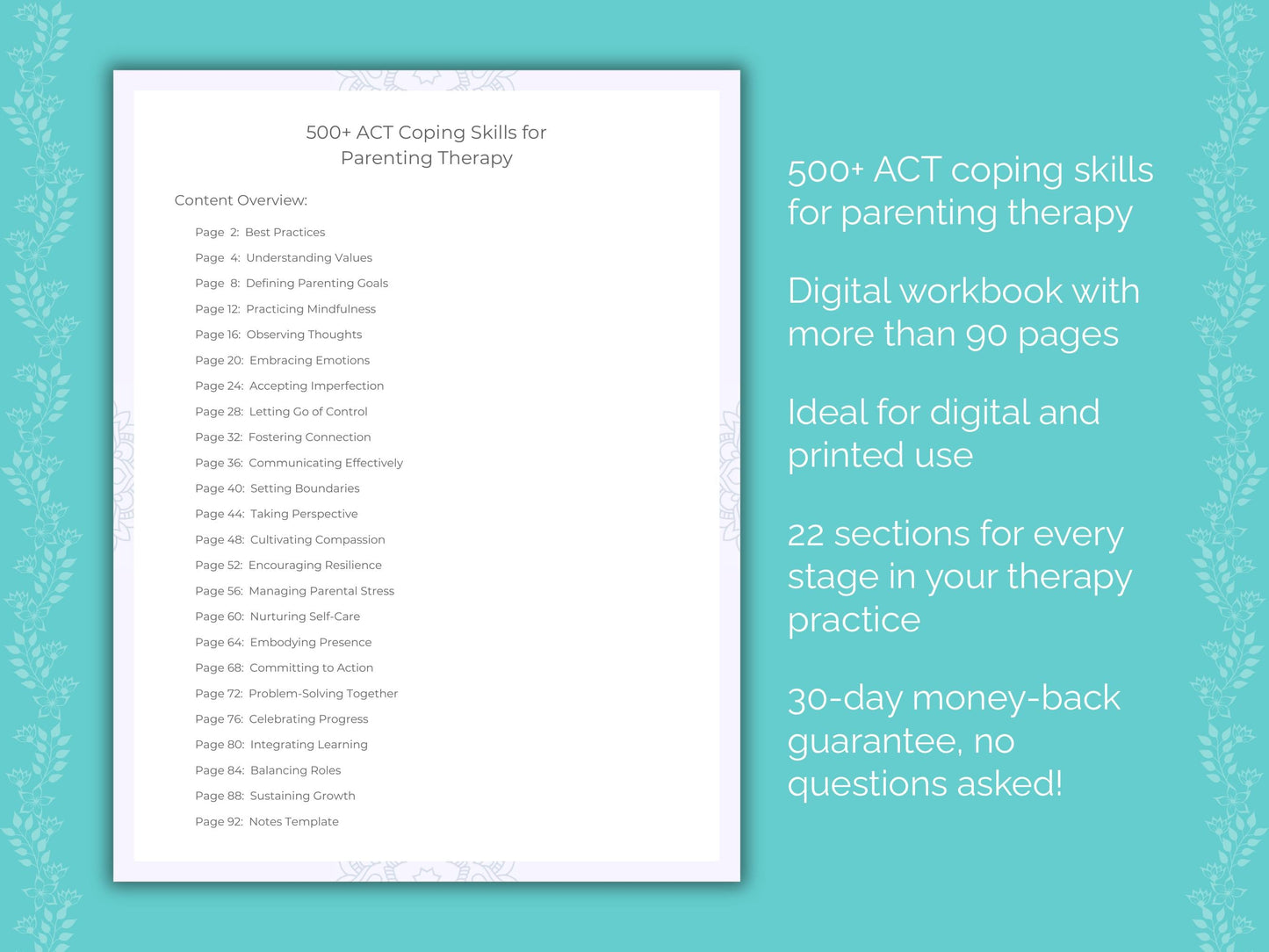 Parenting Acceptance and Commitment Therapy (ACT) Therapist Worksheets