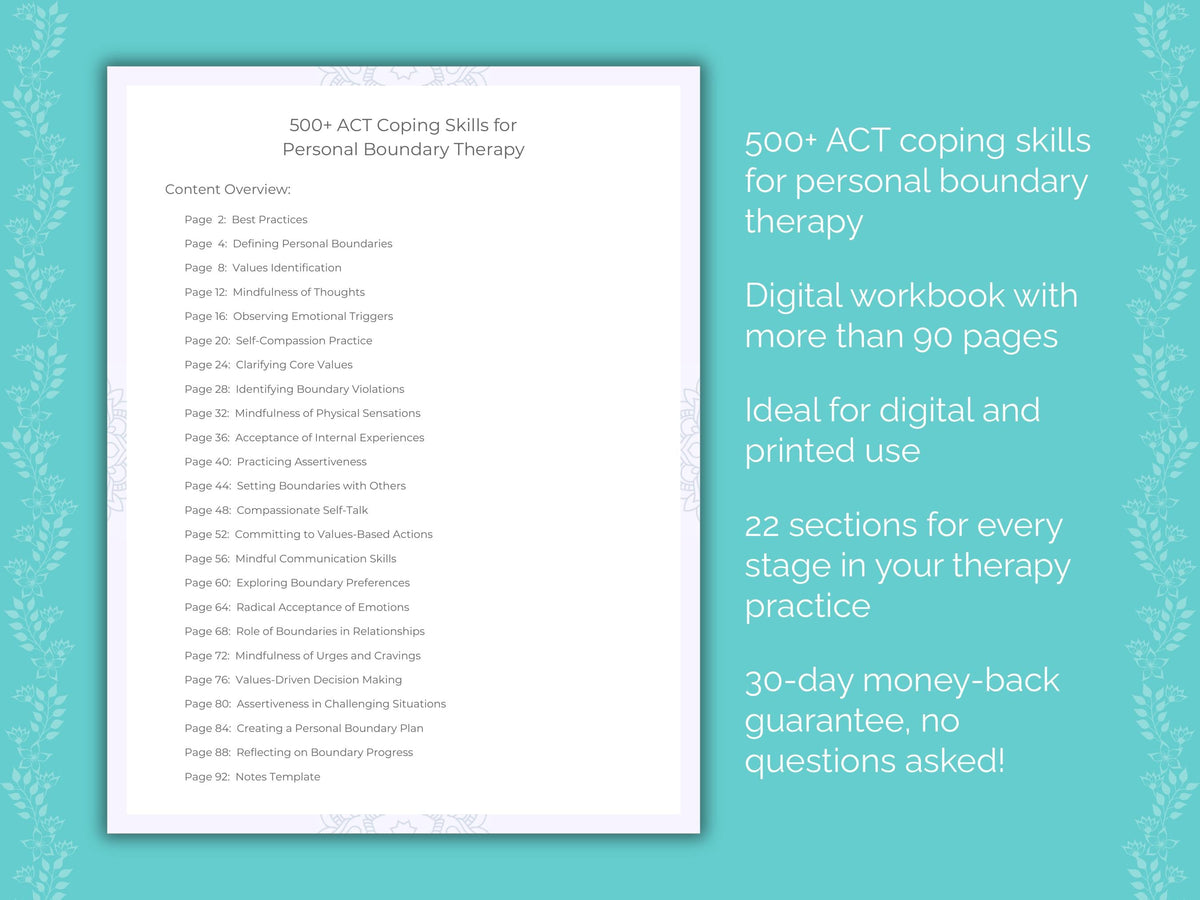 Personal Boundary Acceptance and Commitment Therapy (ACT) Therapist Worksheets