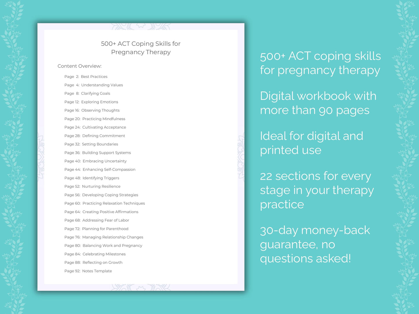 Pregnancy Acceptance and Commitment Therapy (ACT) Therapist Worksheets