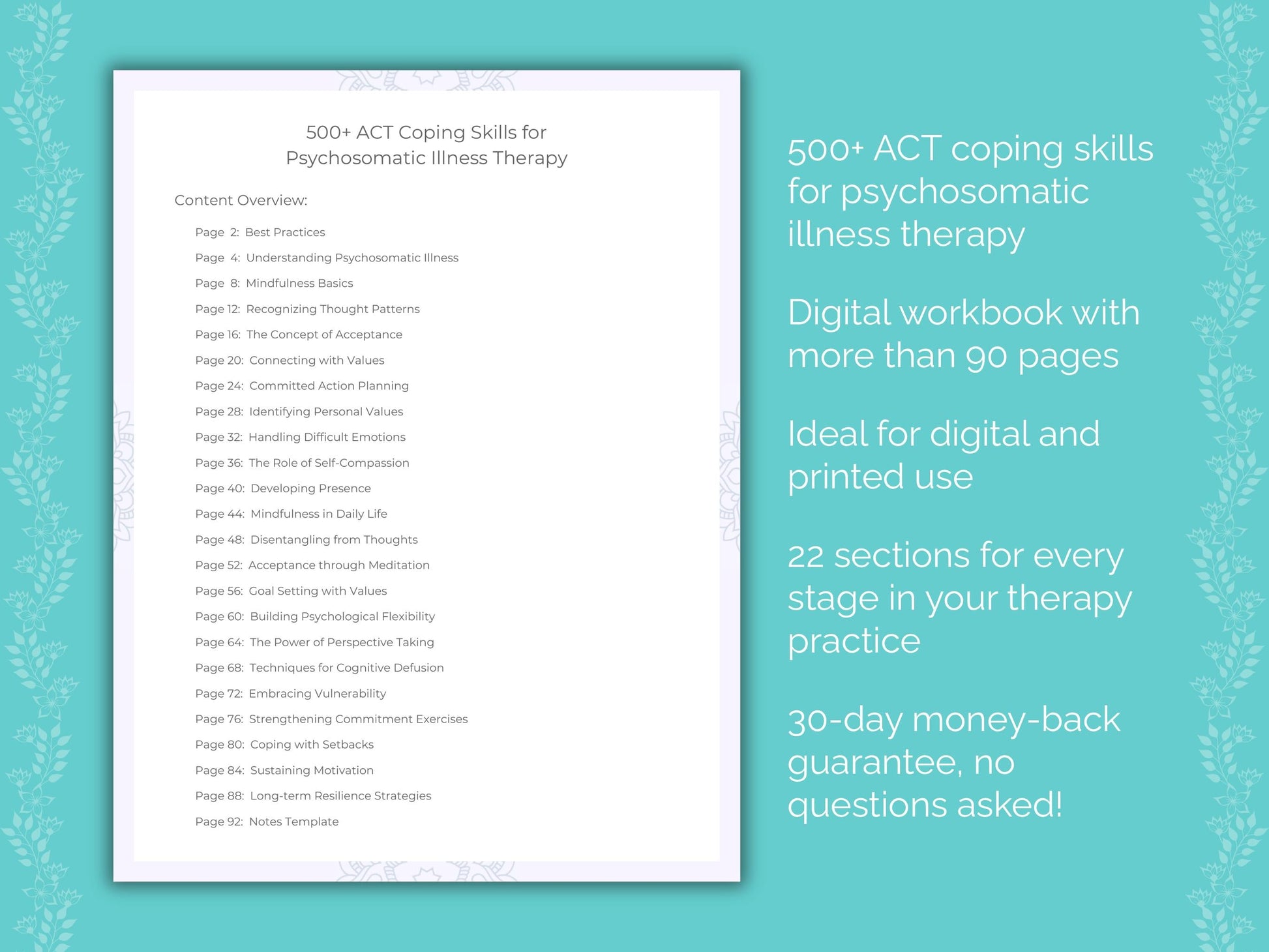Psychosomatic Illness Acceptance and Commitment Therapy (ACT) Therapist Worksheets