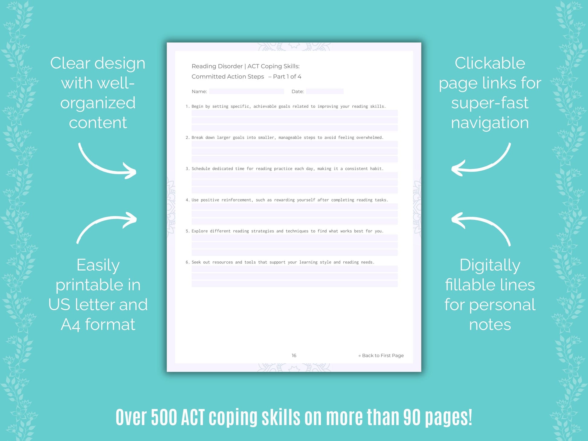 Reading Disorder Acceptance and Commitment Therapy (ACT) Counseling Templates