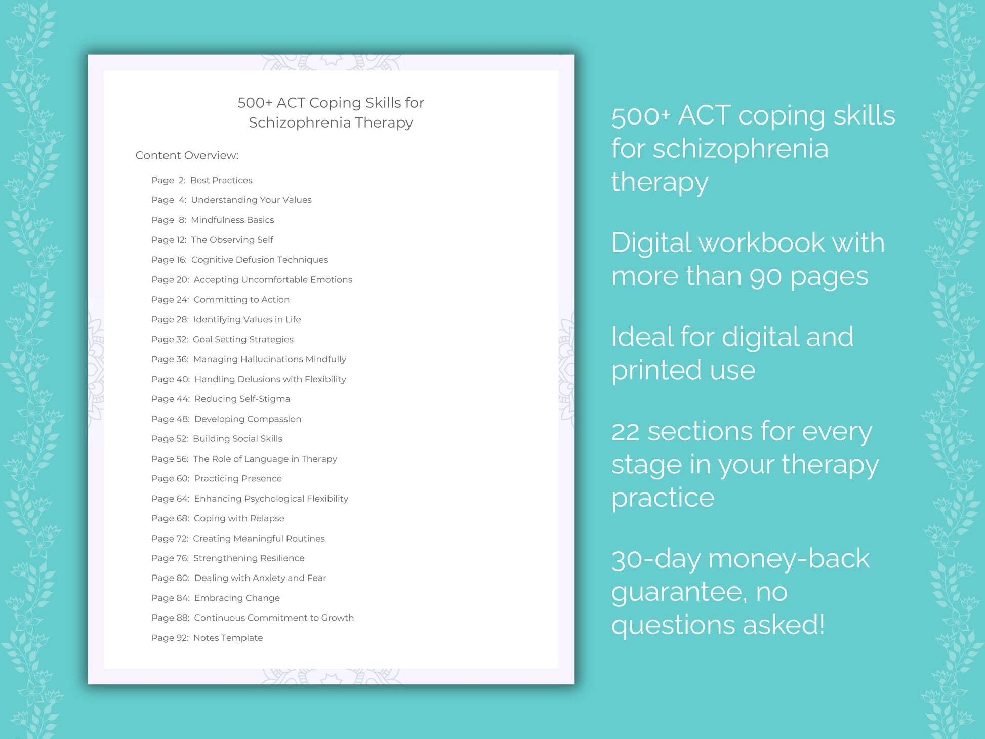 Schizophrenia Acceptance and Commitment Therapy (ACT) Therapist Worksheets