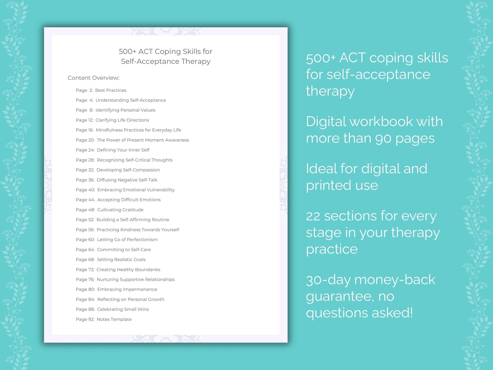 Self-Acceptance Acceptance and Commitment Therapy (ACT) Therapist Worksheets