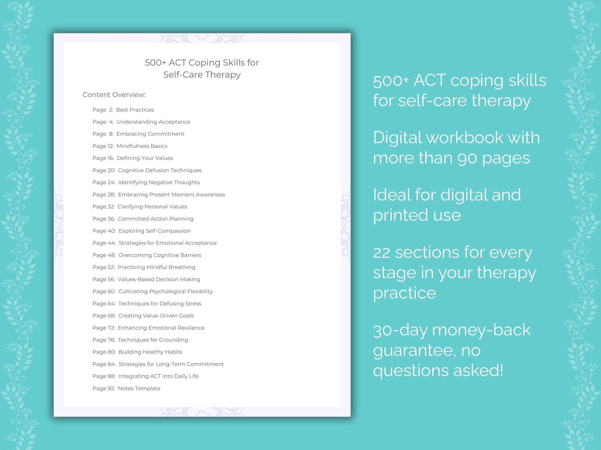 Self-Care Acceptance and Commitment Therapy (ACT) Therapist Worksheets