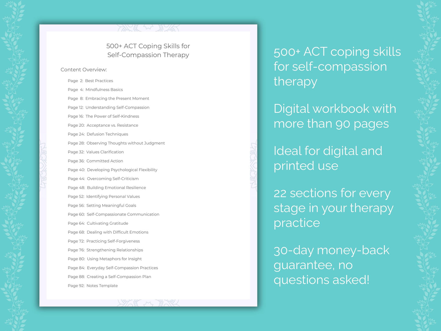 Self-Compassion Acceptance and Commitment Therapy (ACT) Therapist Worksheets